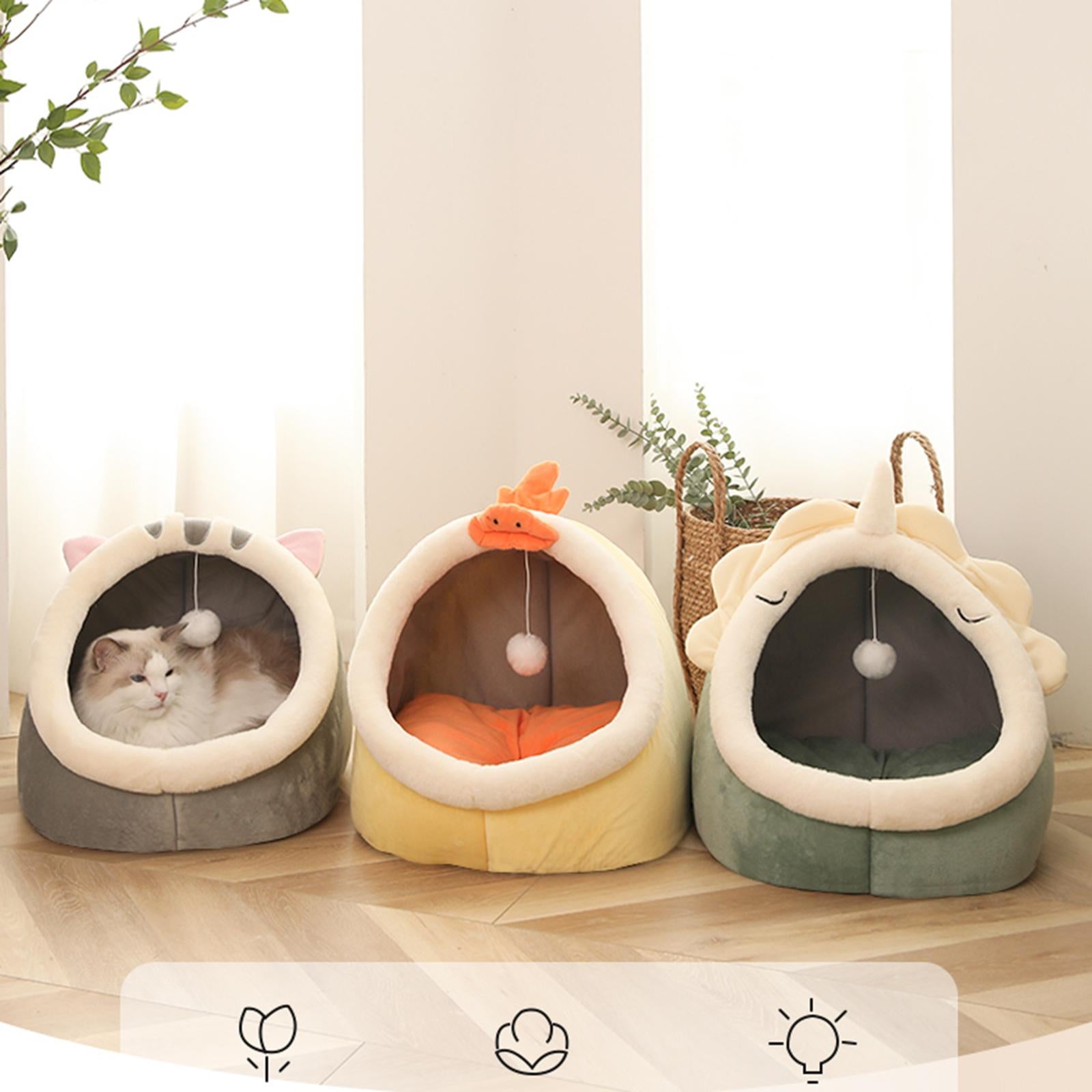Cat Beds for Indoor Cats - Small Dog Bed Rabbit-Shaped Cat/Small with Hanging Toy， Puppy Bed Soft Calming Pet Sofa Bed Pets Supplies Gray S