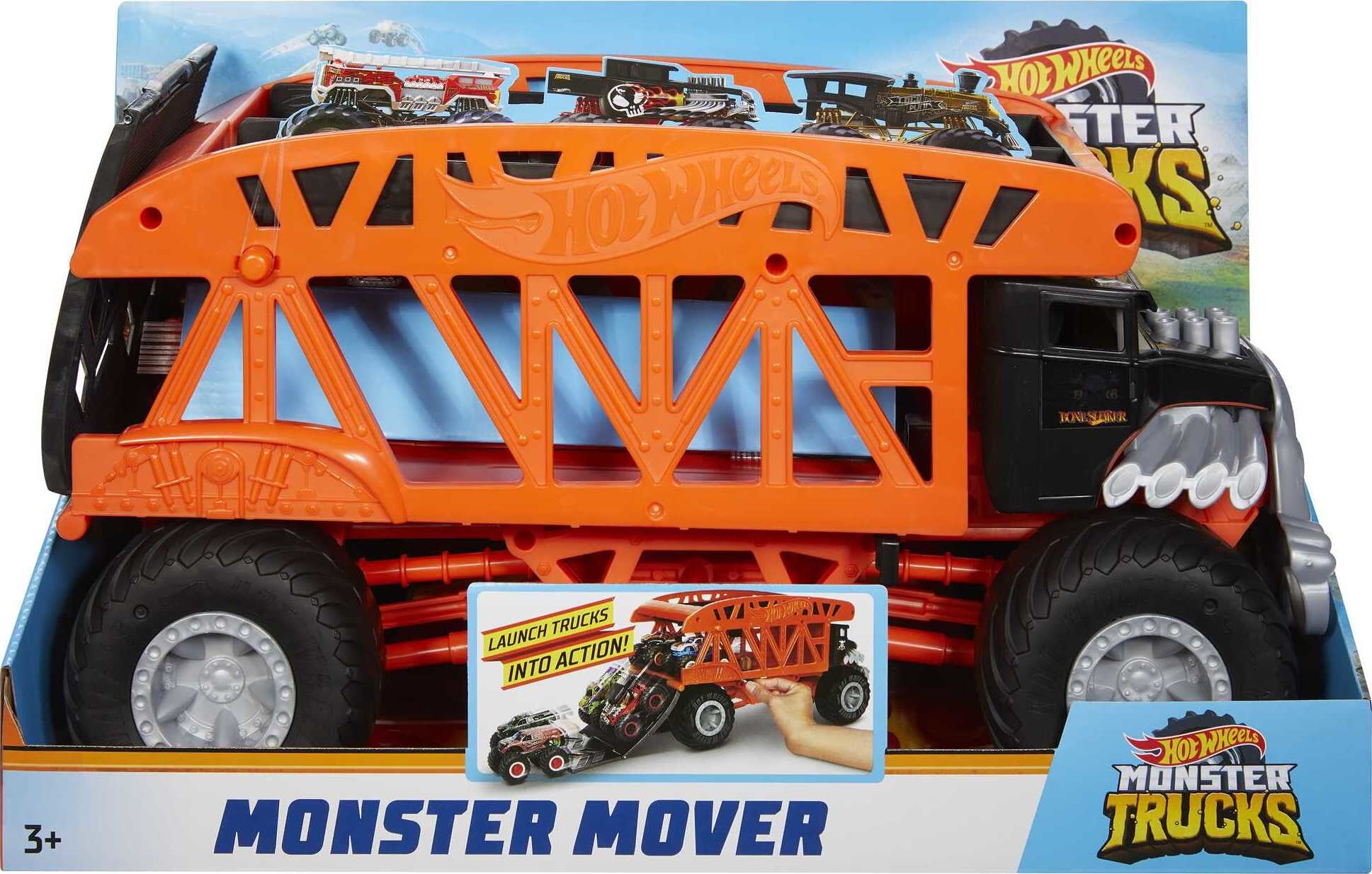 Hot Wheels Monster Trucks Monster Mover， Large-Scale Launcher and Hauler， Stores 12 Toy Trucks