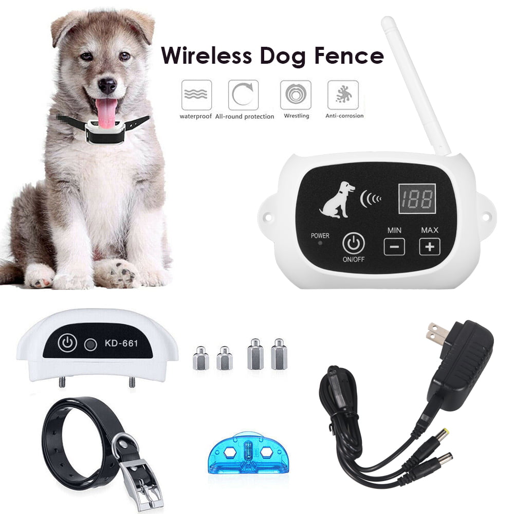 KingFurt Pet Electric Fence Containment System Wireless Waterproof Adjustable Shock Collar Pet Trainer(1-Drag-1)