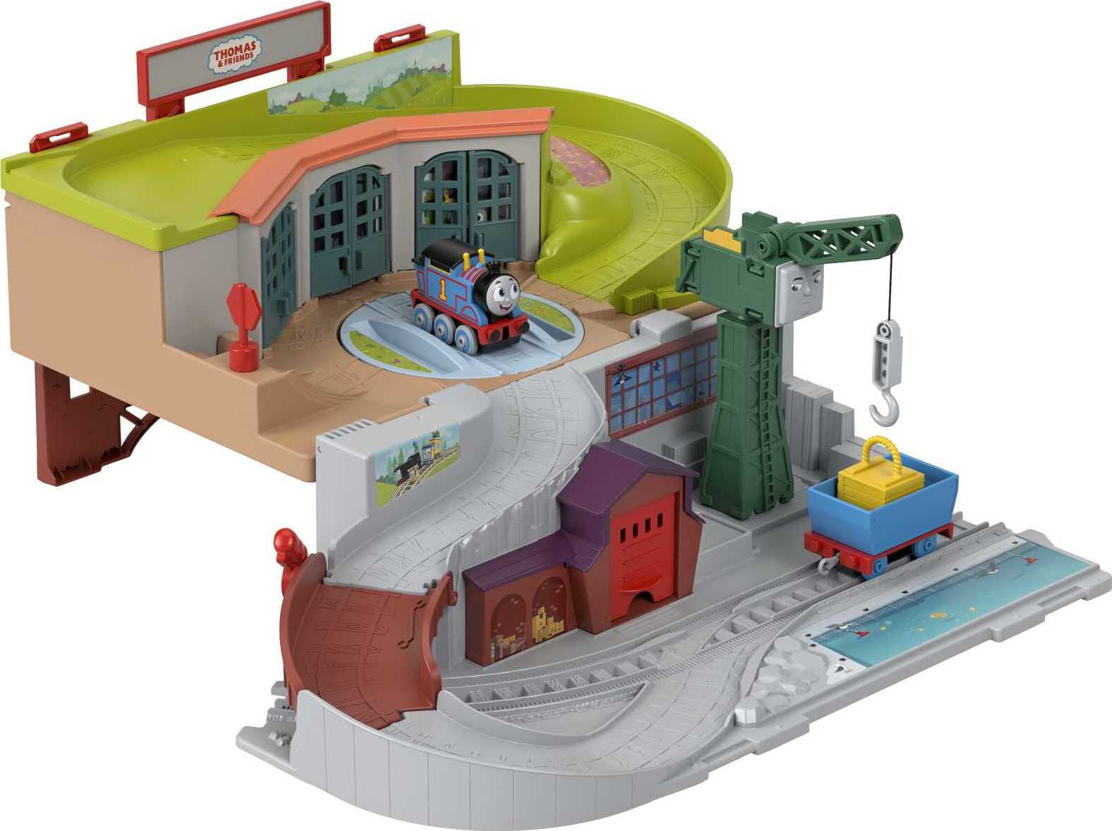Thomas and Friends Sodor Take-Along Playset with Diecast Thomas Engine and Cranky The Crane