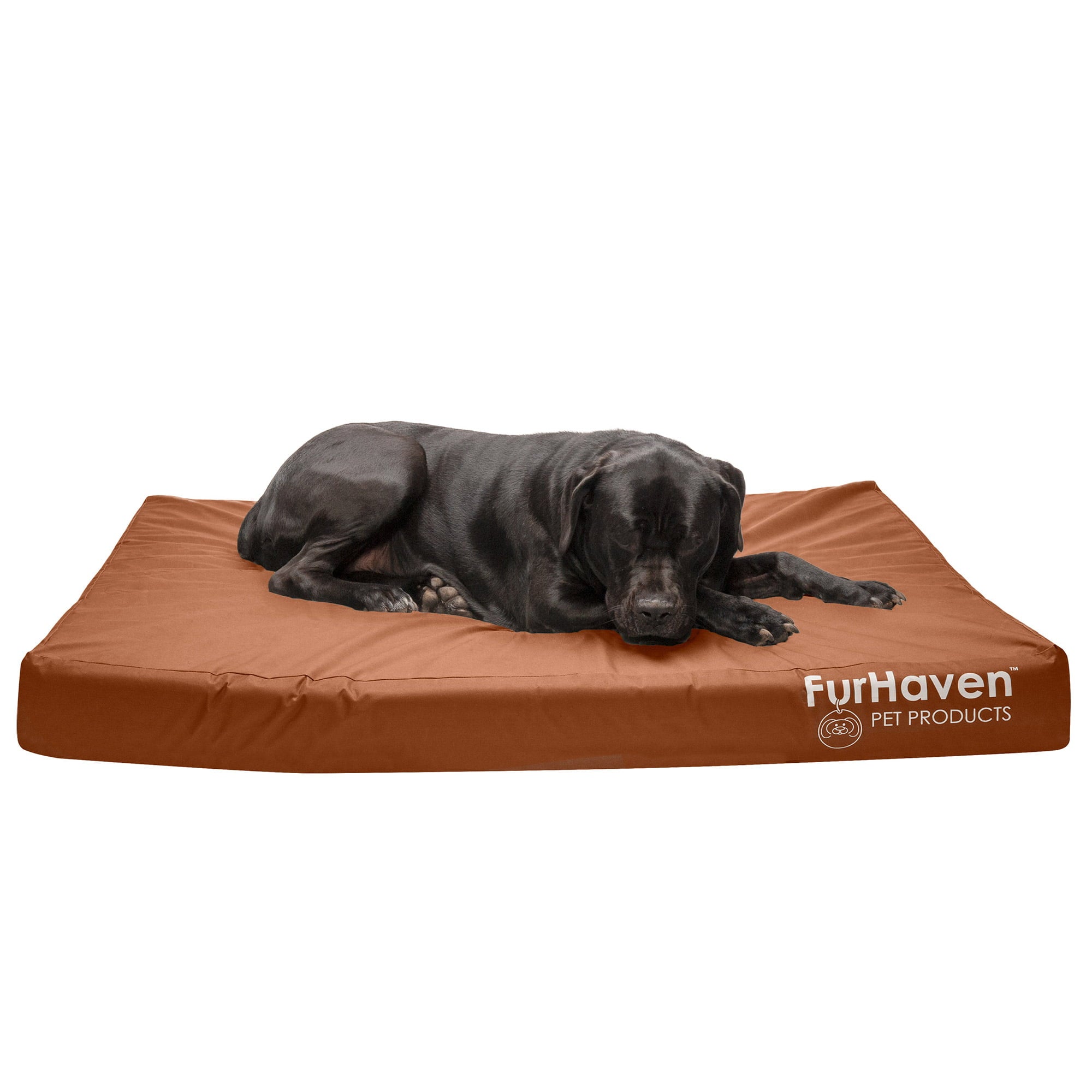 FurHaven | Deluxe Full Support Orthopedic Oxford Indoor/Outdoor Water-Resistant Pet Bed for Dogs and Cats， Chestnut， Jumbo Plus