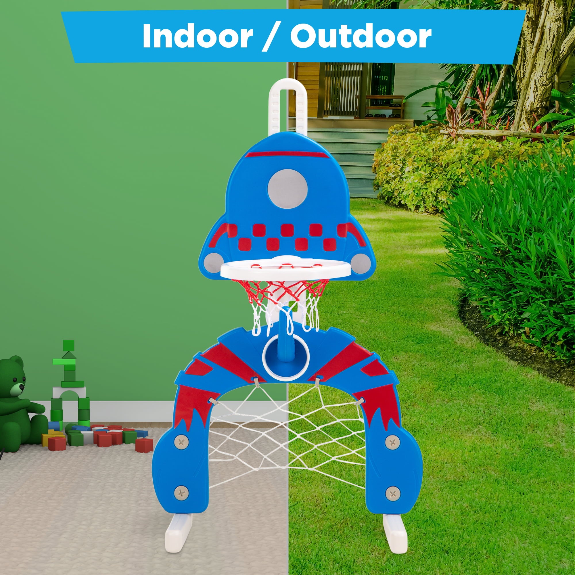 Best Choice Products 3-in-1 Toddler Basketball Hoop Sports Activity Center Grow With Me Play Set w/ Soccer， Ring Toss