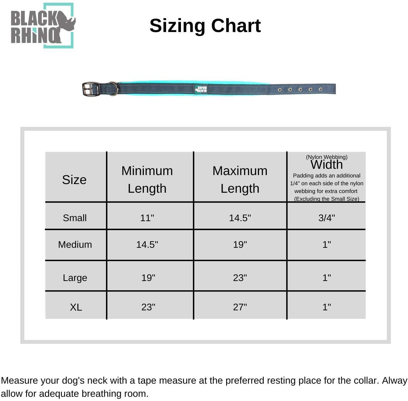 Black Rhino - The Comfort Collar Ultra Soft Neoprene Padded Dog Collar for All Breeds - Heavy Duty Adjustable Reflective Weatherproof (Large， Black)