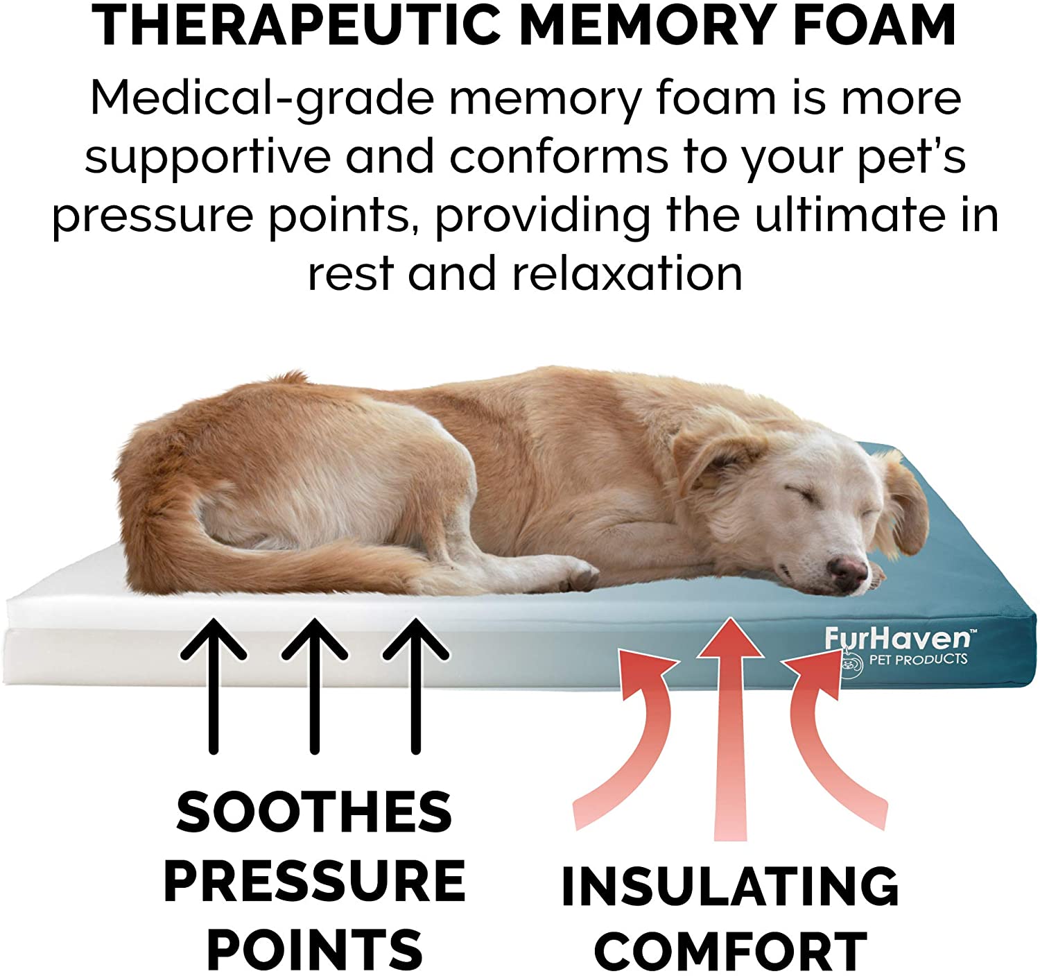 FurHaven Pet Products | Deluxe Memory Foam Oxford Indoor/Outdoor Water-Resistant Pet Bed for Dogs and Cats， Deep Lagoon， Large