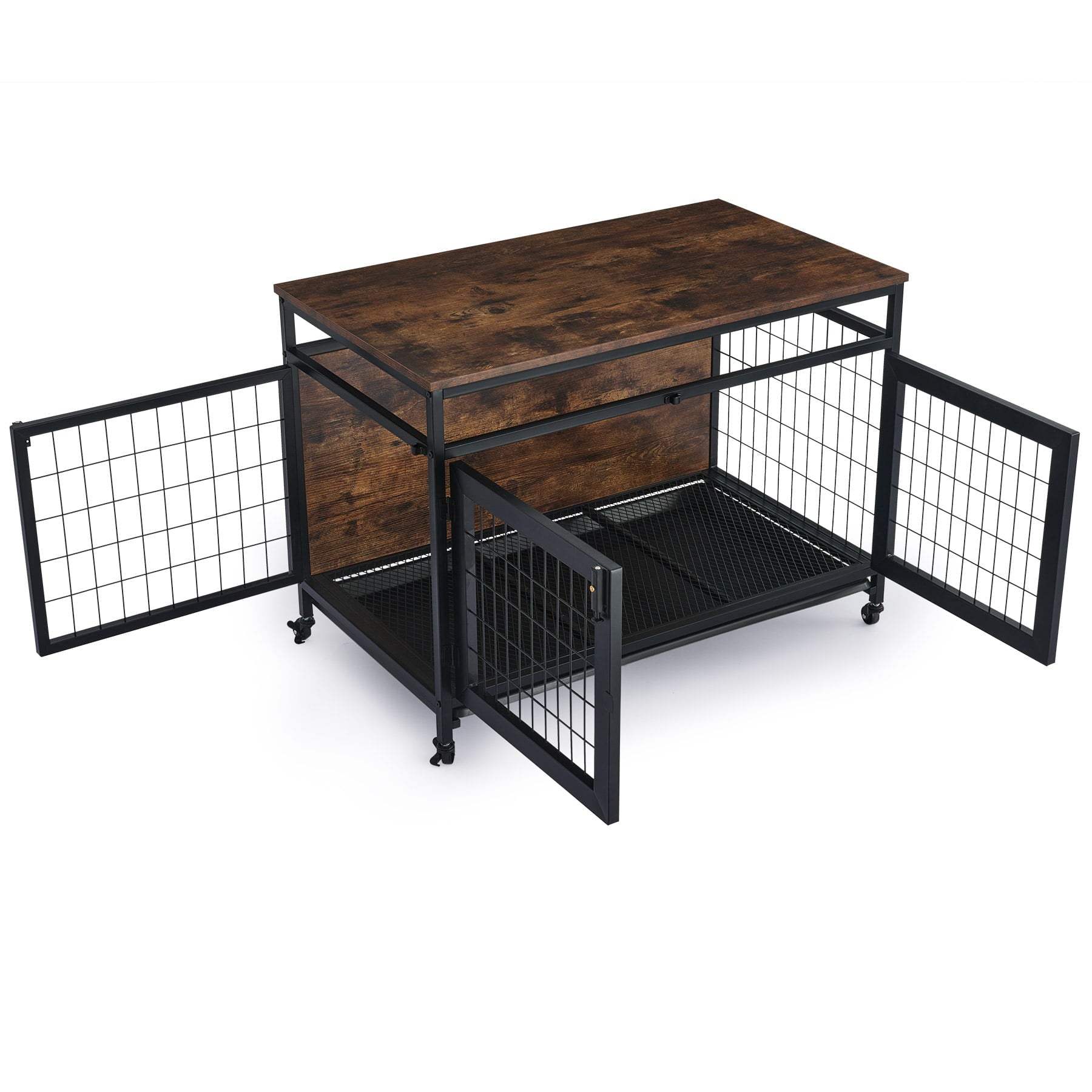 CO-Z Large Dog Crate Furniture Style Dog Cage with Tray Wheels Three Doors Open Space