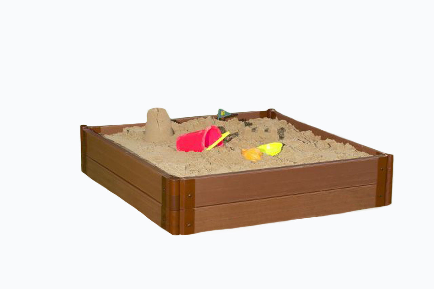 Frame It All Tool-Free Classic Sienna 4ft. x 4ft. x 11in. Composite Square Sandbox Kit with Collapsible cover - 1