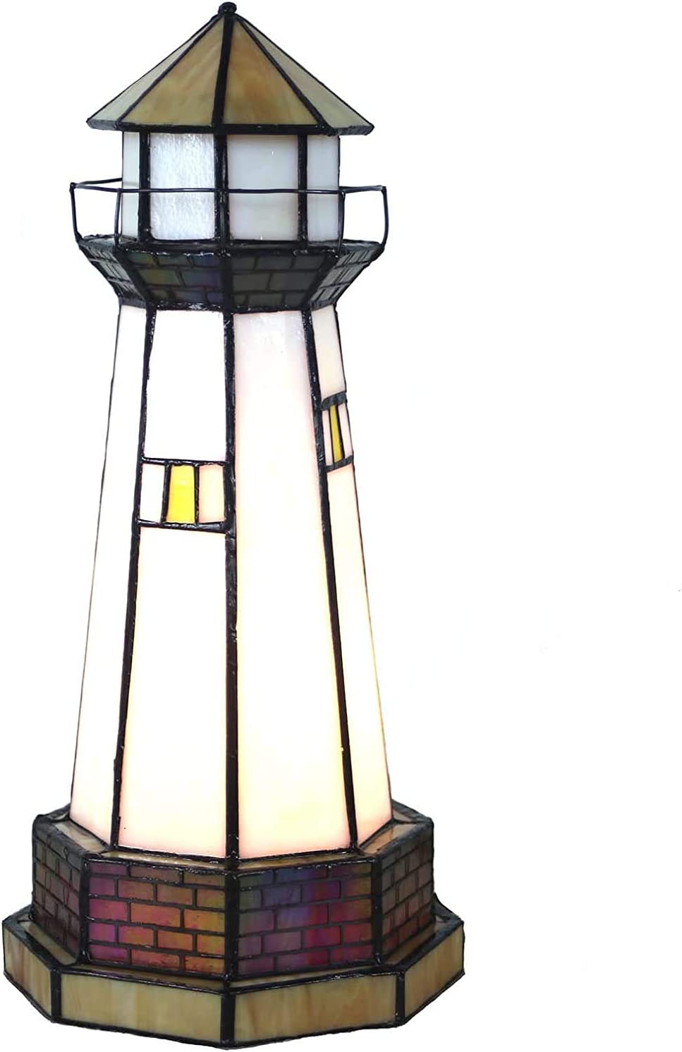 SHADY L10626 Lighthouse  Style Stained Glass Accent Table Lamp Night Light  6"W x 12"H