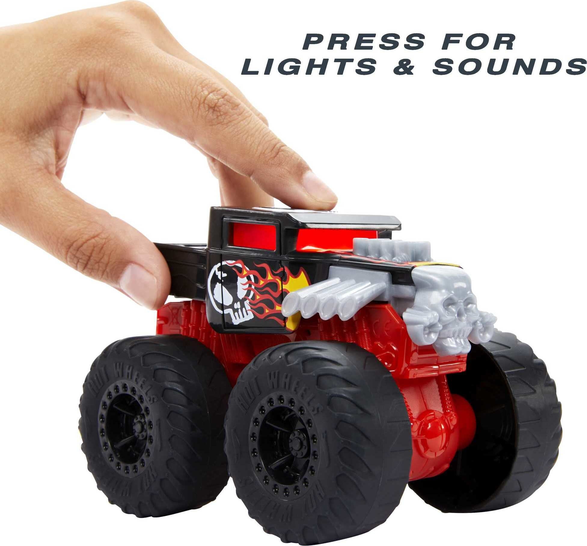 Hot Wheels Monster Trucks Roarin' Wreckers， 1:43 Scale Bone Shaker Toy Truck with Lights and Sounds