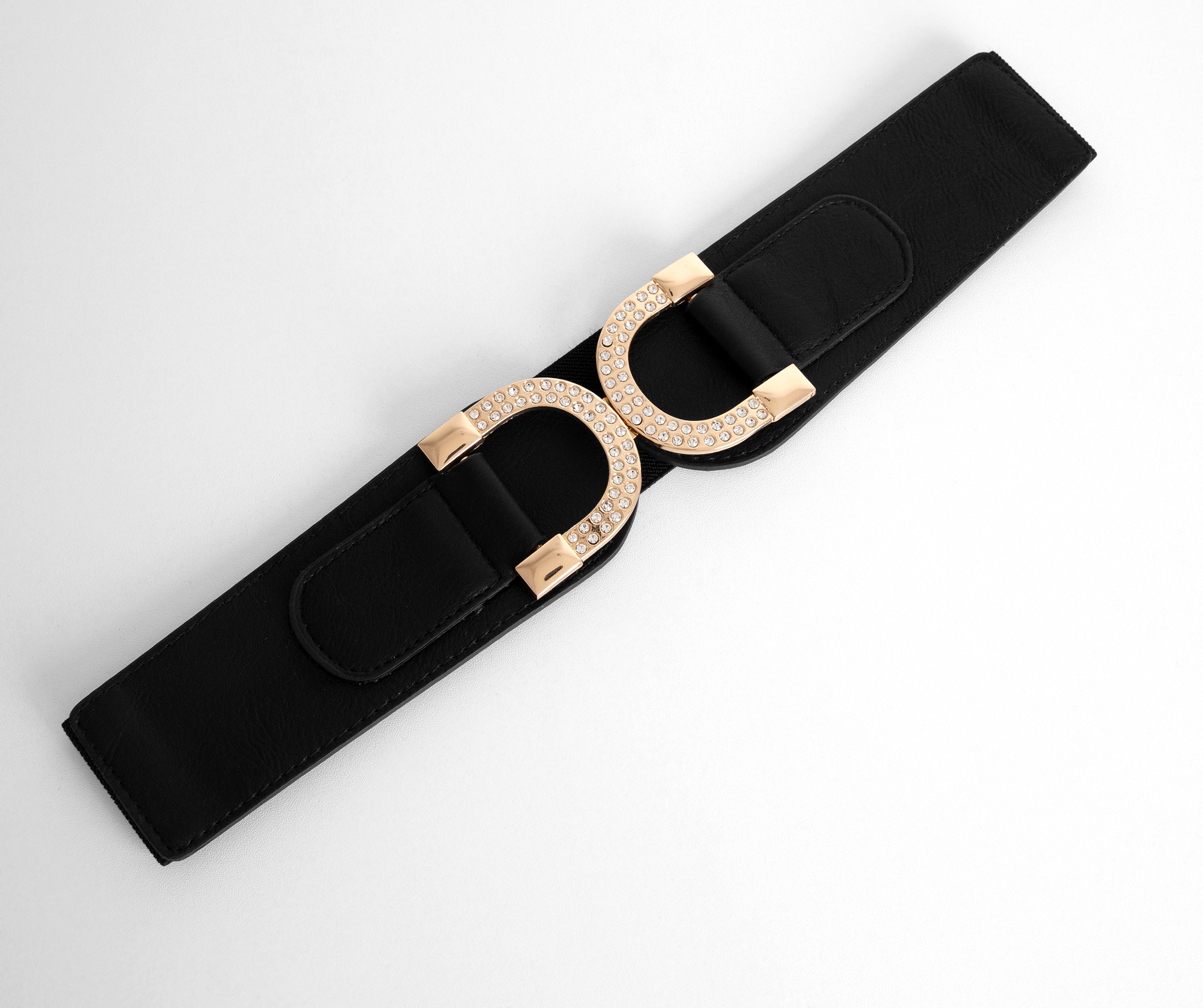 Lucky U Double Buckle Faux Leather Stretch Belt