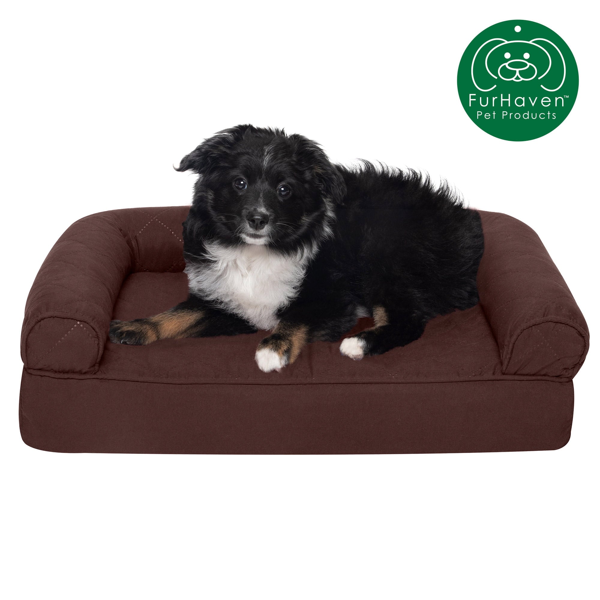 FurHaven | Orthopedic Quilted Sofa Pet Bed for Dogs and Cats， Coffee， Small
