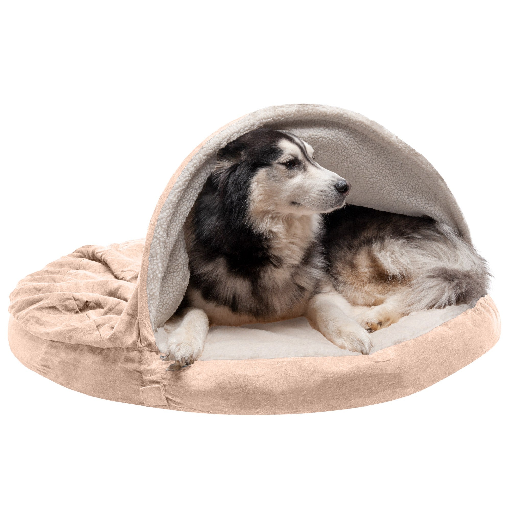 FurHaven | Memory Foam Faux Sheepskin Snuggery Burrow Pet Bed for Dogs and Cats， Cream， 44-Inch