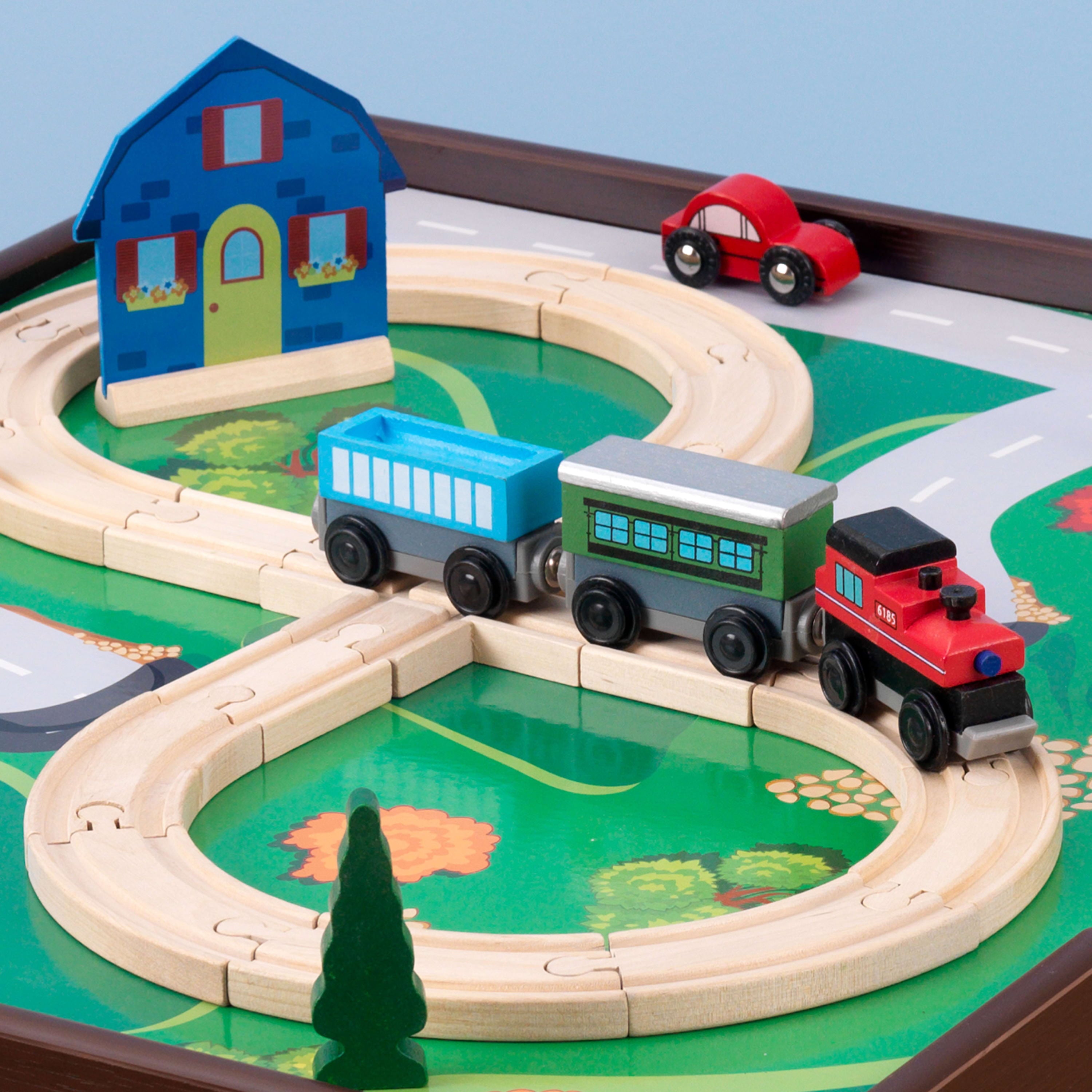 KidKraft Reversible Wooden Activity Table with Board and Train Set， Espresso