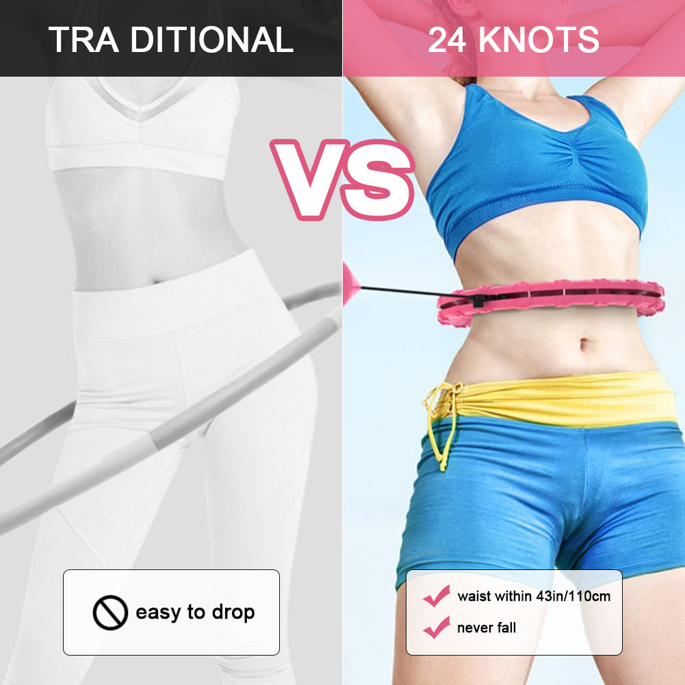 Pink Smart Weighted Fit Hoops for Adults Weight Loss， 24 Detachable Knots Exercise hoop， 2 in 1 Adomen Fitness Massage， Great for Adults and Beginners