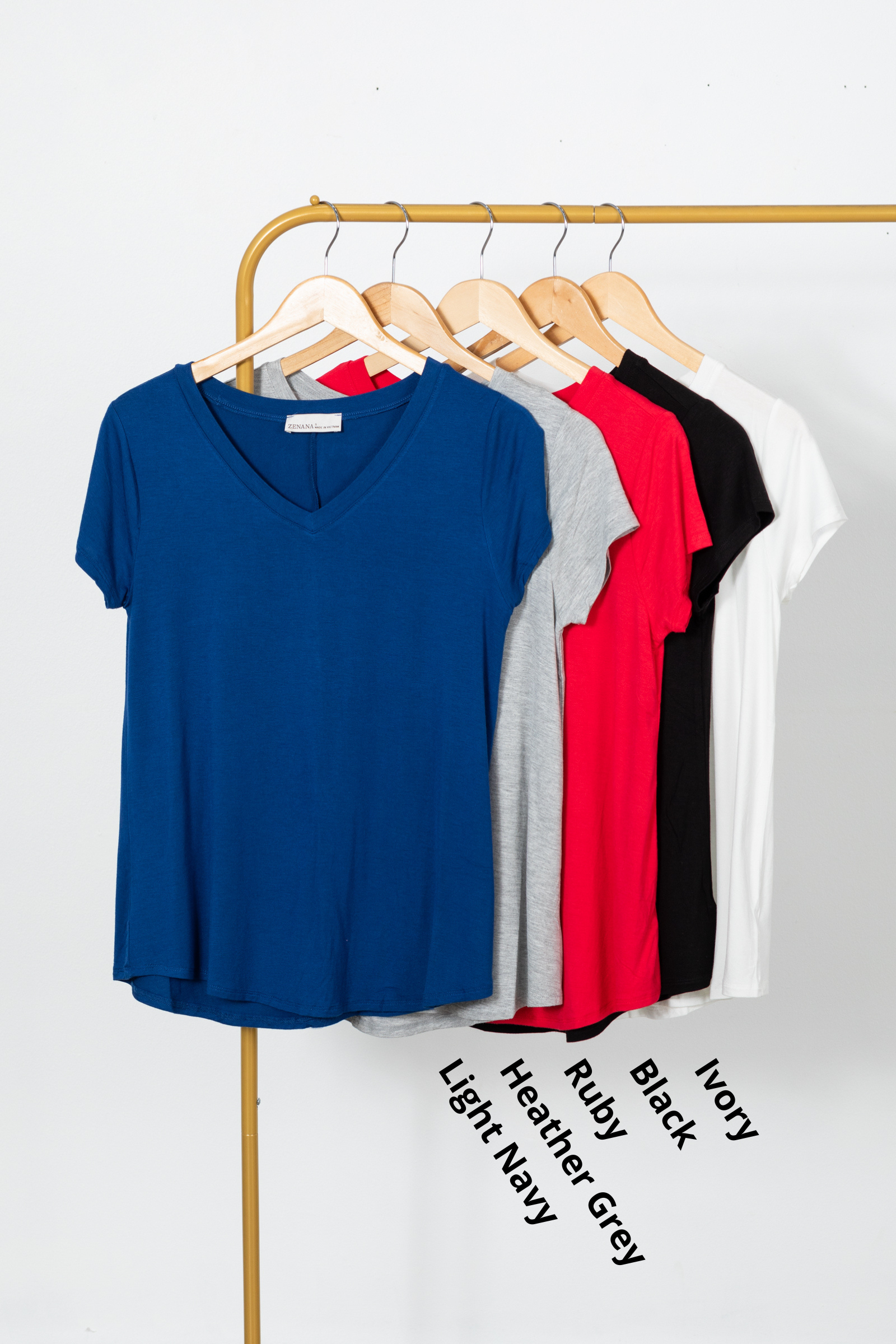 Solid Rayon Short Sleeve V-Neck Knit Top