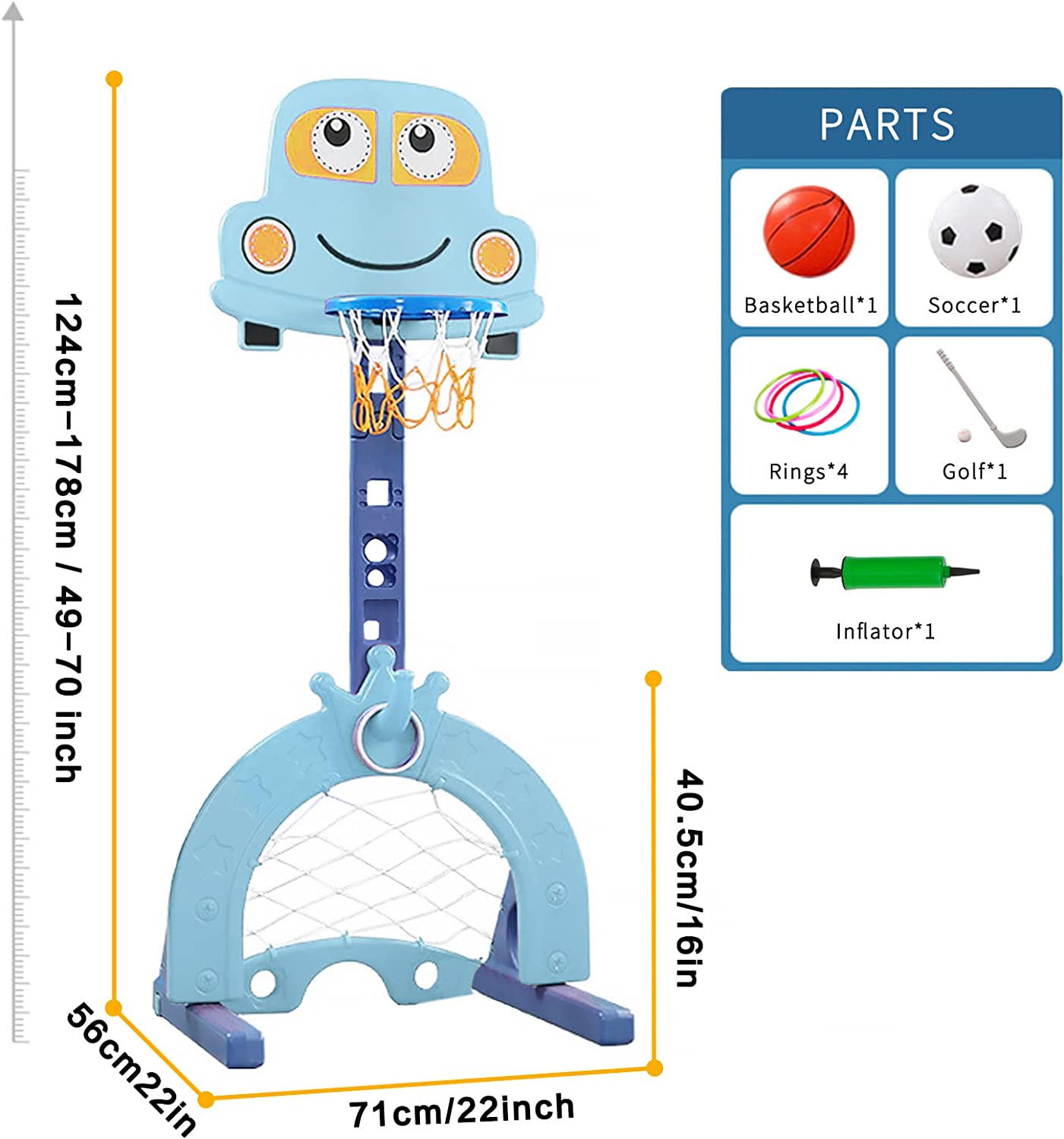 LBLA  4-in-1 Toddler Basketball Hoop for Kids， Sports Activity Center Set for Children - Basketball Hoop Soccer Goal Golf Game Ring Toss， Toddler Basketball Sports Play Indoor and Outdoor