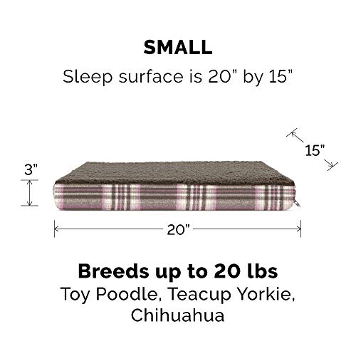 FurHaven Pet Dog Bed | Deluxe Memory Foam Faux Sheepskin and Plaid Mattress Pet Bed for Dogs and Cats， Java Brown， Small