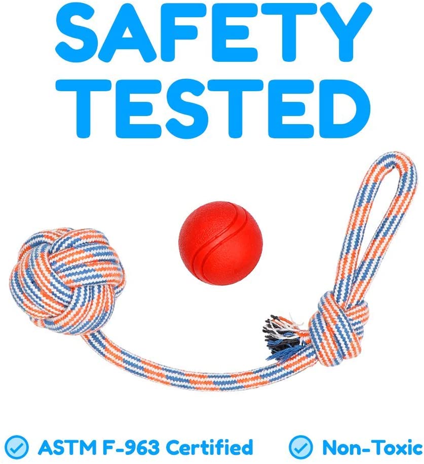 Pacific Pups Products 4 Pack XL Stress Relieving Rope Dog Toys and Dog Ball， Perfect for Large Breed Dogs