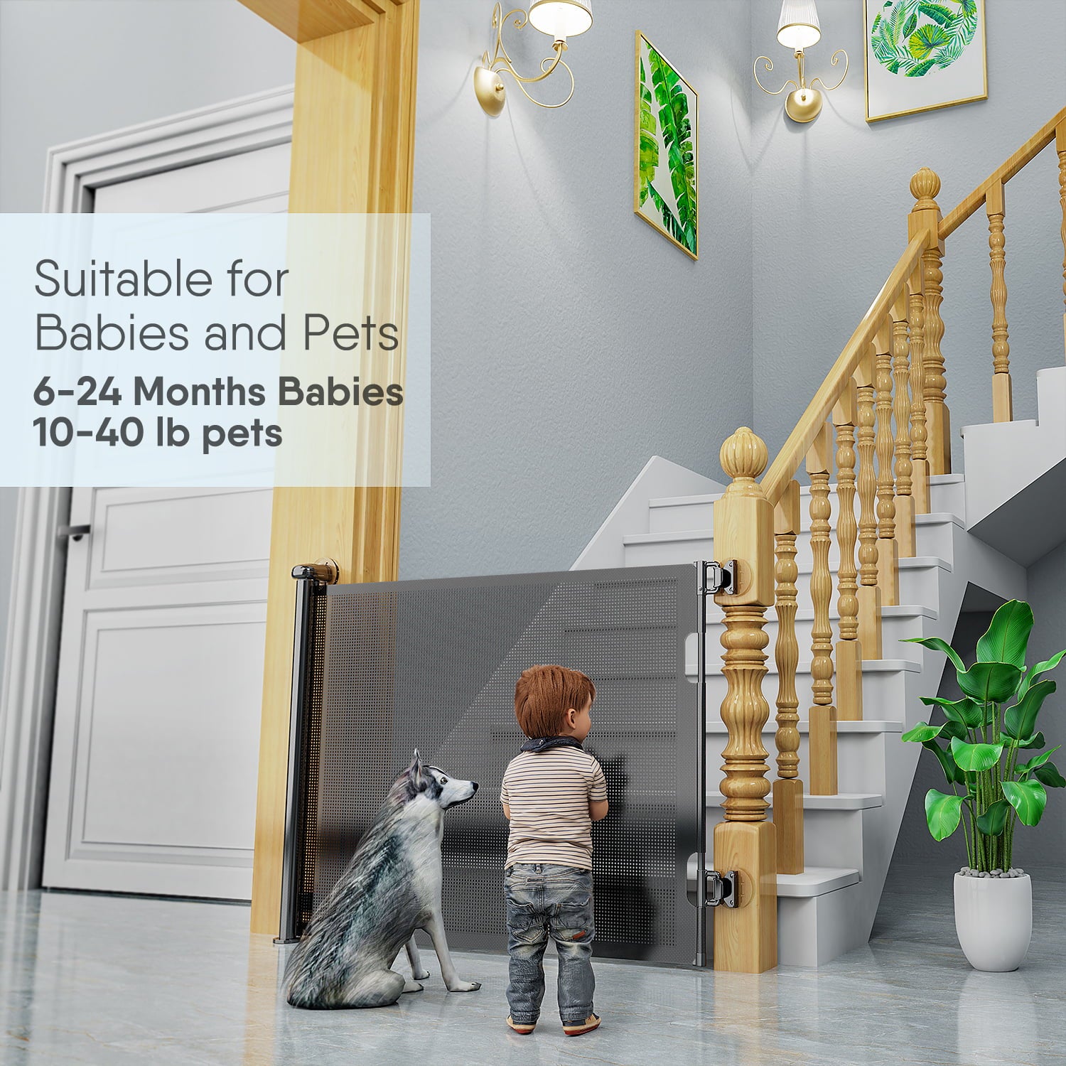 BabyBond Retractable Baby Gates for Doorway， Punch-Free Install Extra Wide 71” X 33” Tall for Kids/Child or Pets Indoor and Outdoor Dog Gates for Doorways， Stairs， Hallways， Black
