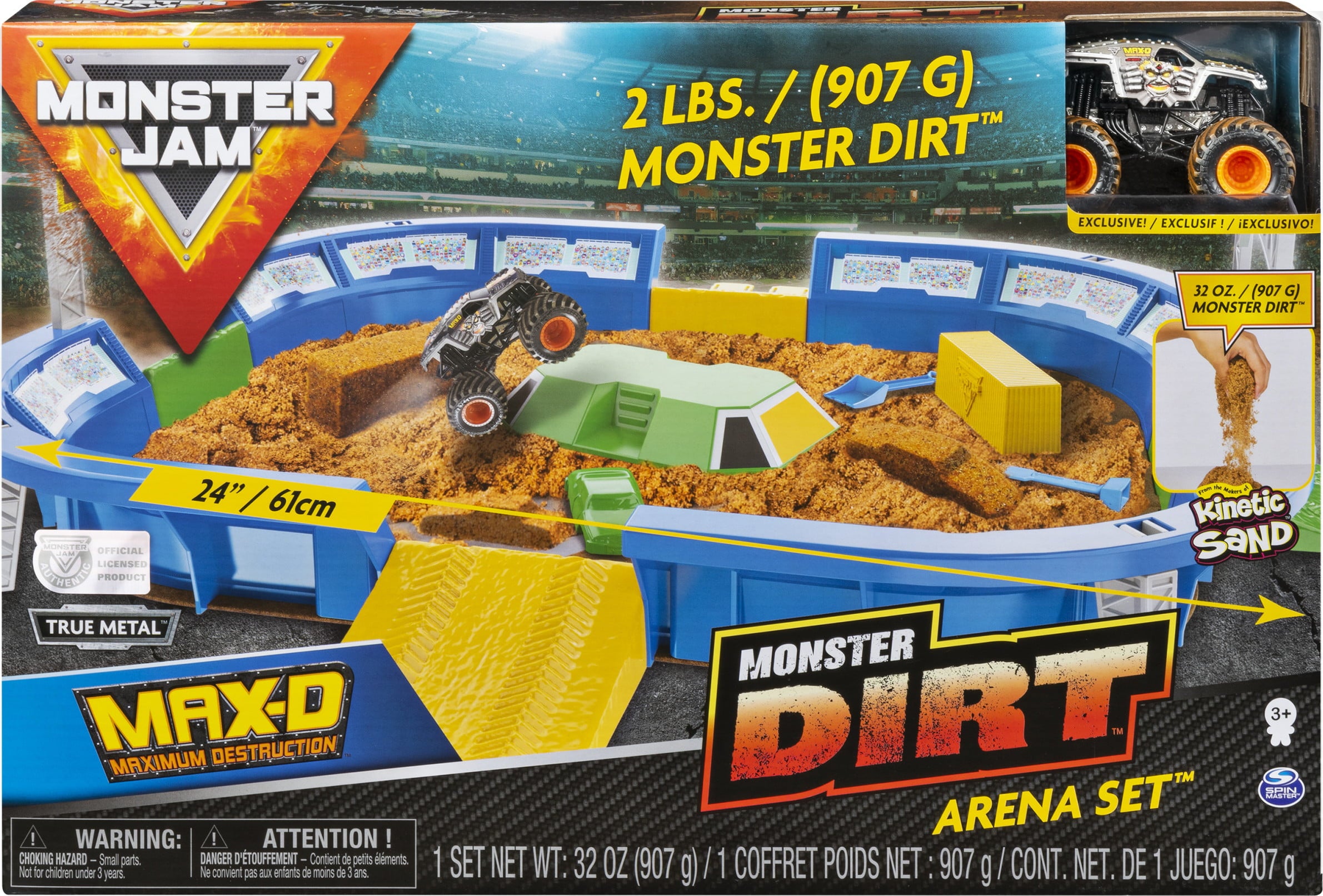 Monster Jam， Monster Dirt Arena 24-inch Playset with 2lbs of Monster Dirt and Exclusive 1:64 Scale Die-Cast Monster Jam Truck