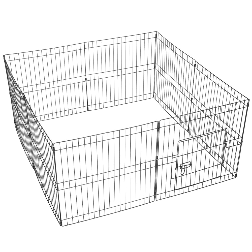 Yaheetech 24''H 8 Panel Foldable Metal Pet Playpen For Puppy Indoor， Outdoor， Black