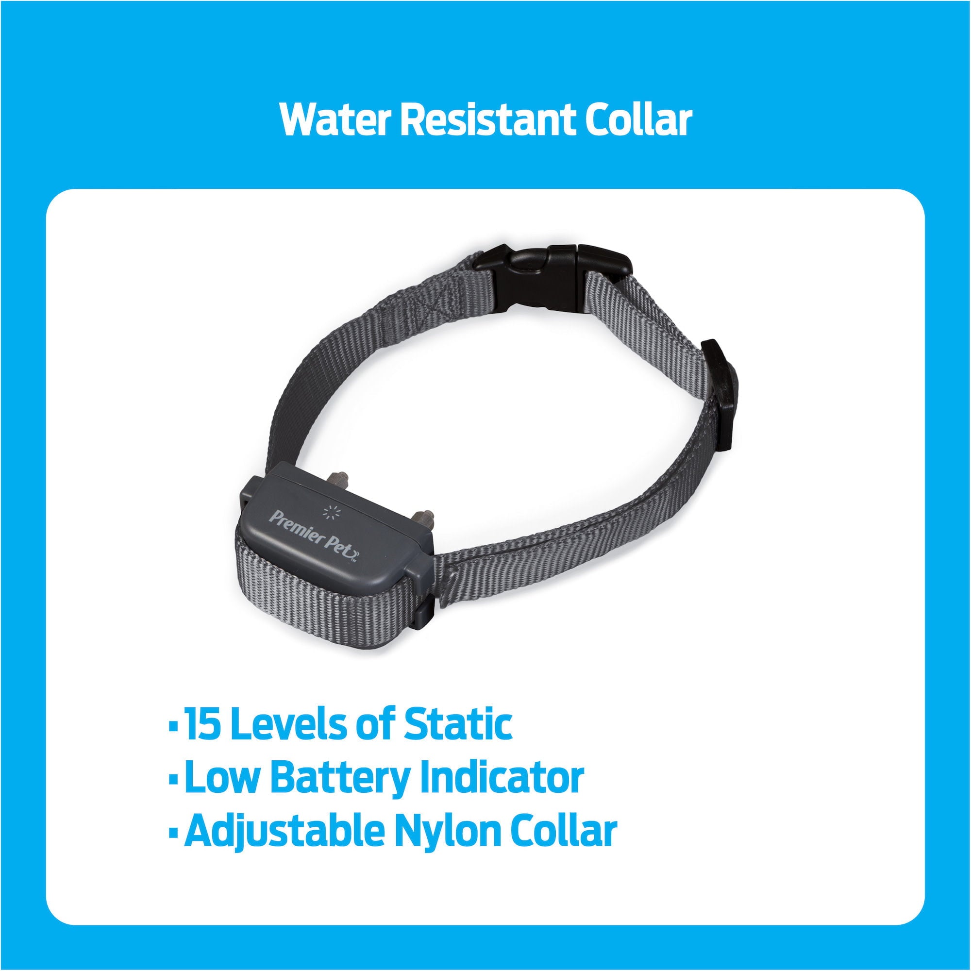 Premier Pet Bark Collar: Discourages Barking for All Size Dogs， Adjustable， Water Resistant， Gentle Static Correction， Low Battery Indicator， No Programming Required