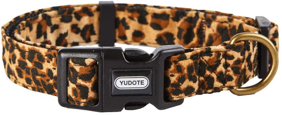 YUDOTE Dog Collar Leopard Small with Soft Flocking Fabric Adjustable 10-15