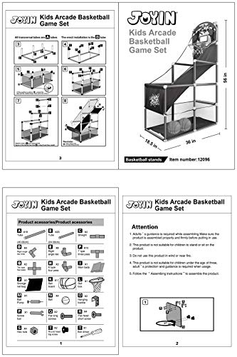 JOYIN Kids Arcade Basketball Game Set with 4 Balls and Hoop for Kids Indoor Outdoor Sport Play - Easy Set Up - Air Pump Included - Ideal for Games and Competition
