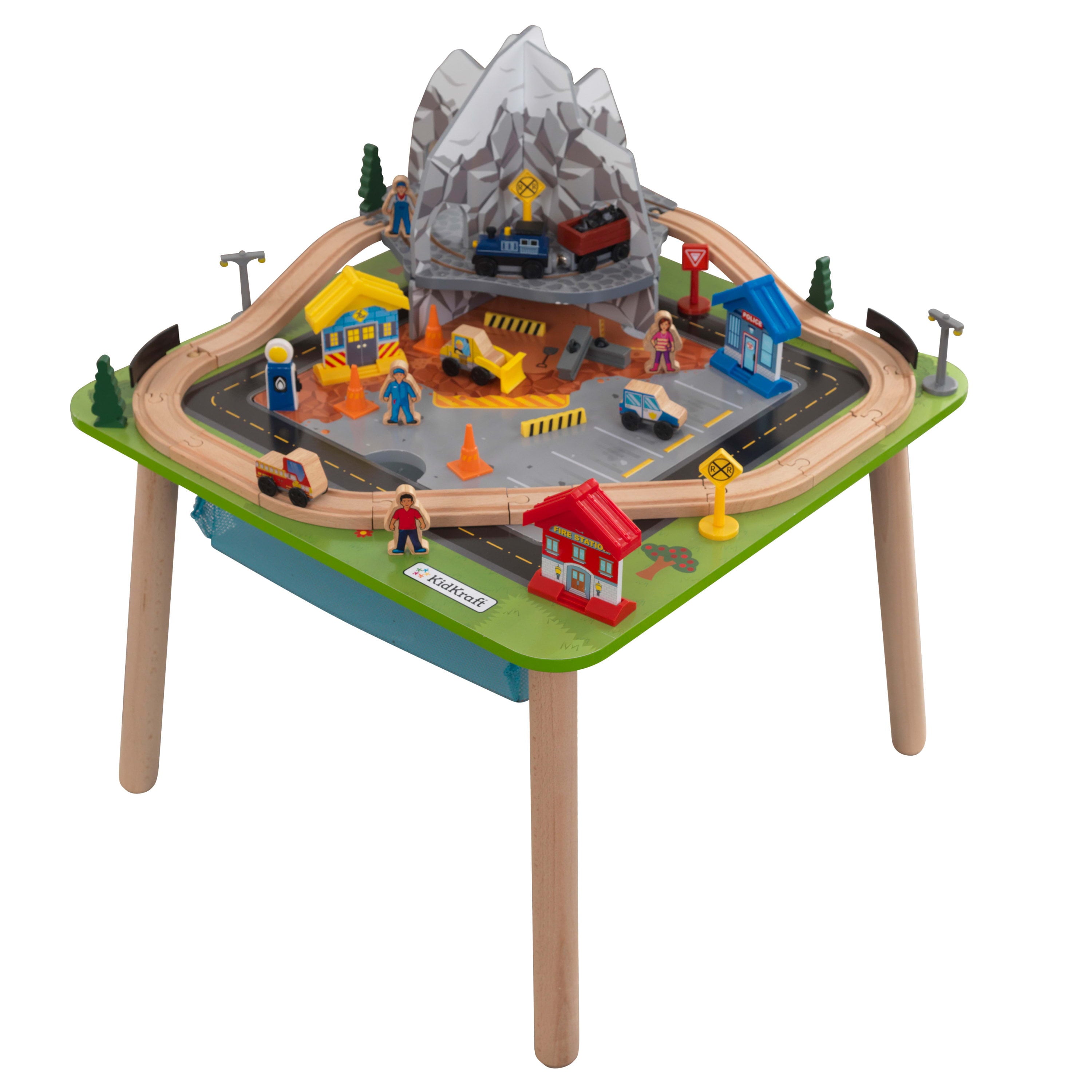 KidKraft Rocky Mountain Wooden Train Set and Table with 50 Pieces and Built-in Storage