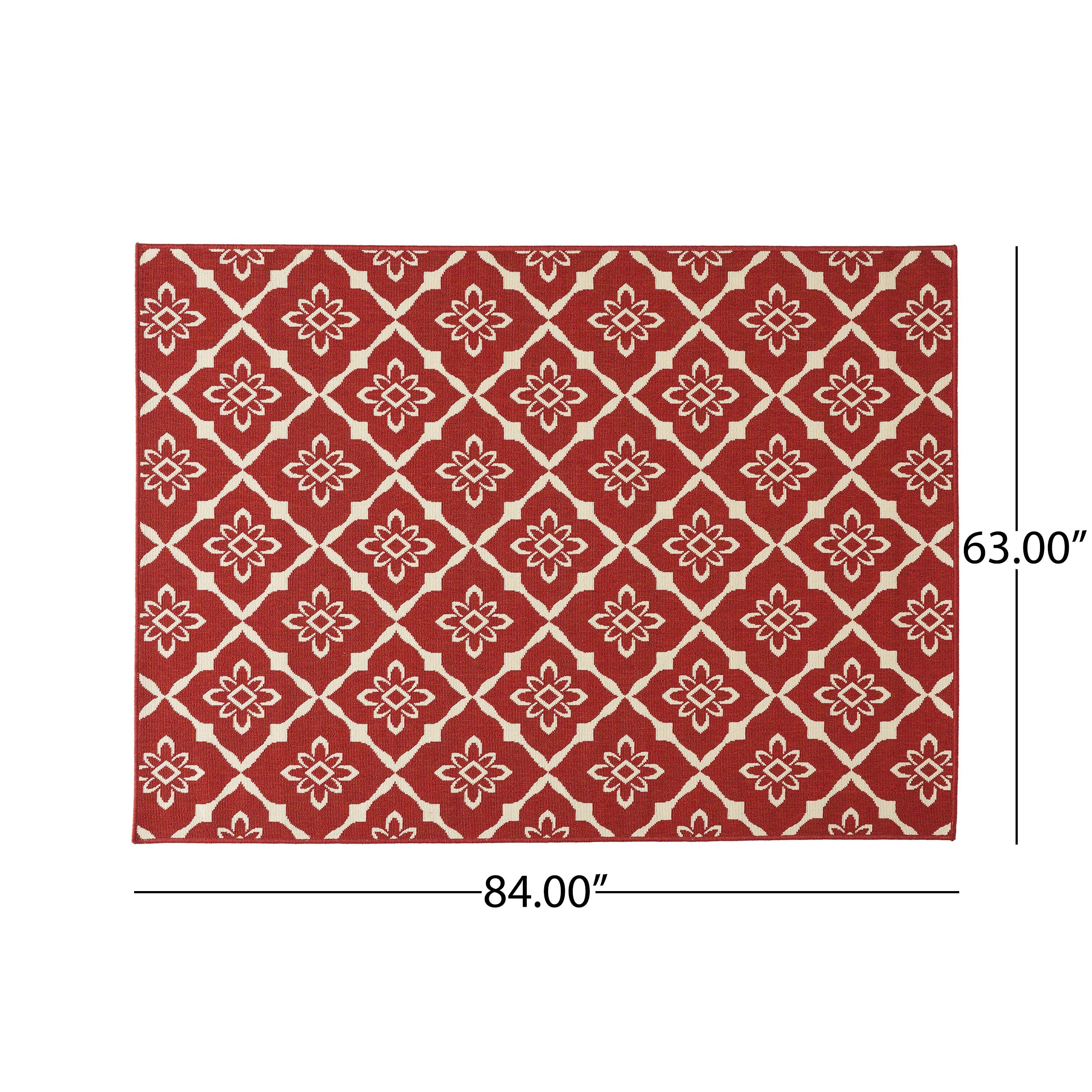 Eluzer Outdoor Trellis Area Rug, Red and Ivory