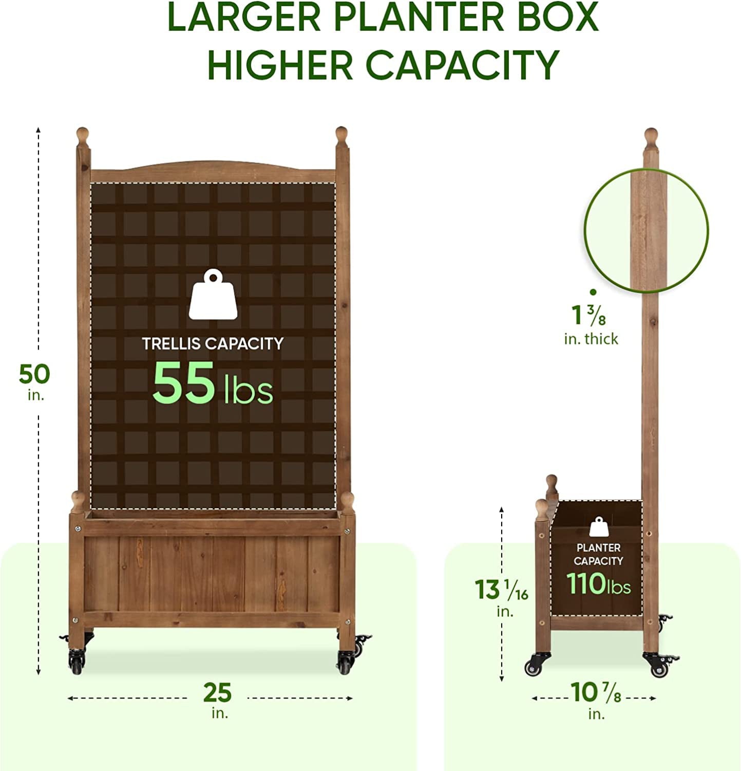 Idzo Raised Garden Bed with Trellis, Durable Oil Coated Planter with Trellis, 50 Inches Height Vertical Gardens Outdoors with Lockable Wheels and Convenient Non Woven Lining