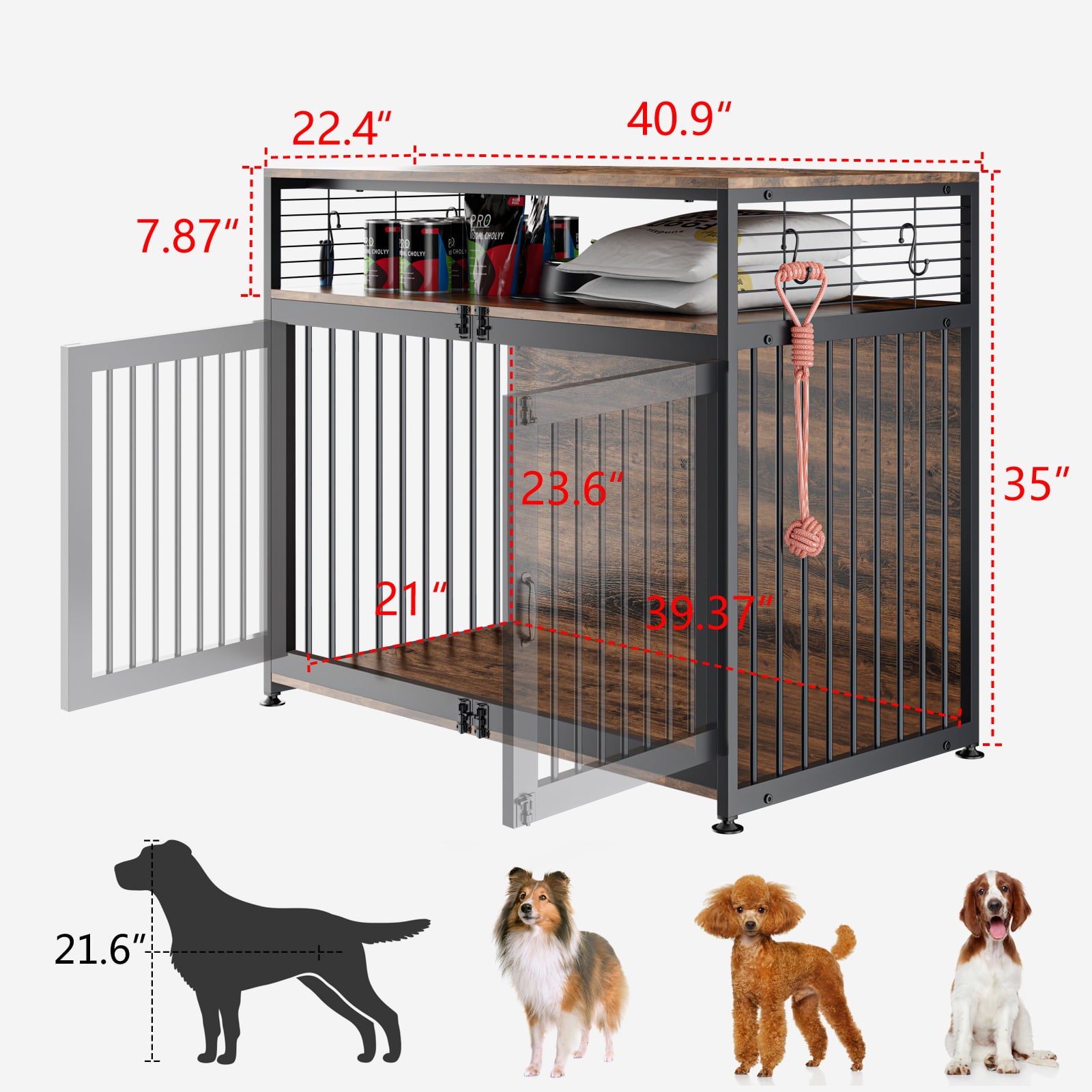 LILYPELLE Dog Crate Furniture， Heavy Duty Dog Cage Indoor Dog Kennel Furniture Style， Double Doors Dog House for Small/Medium/Large Dog