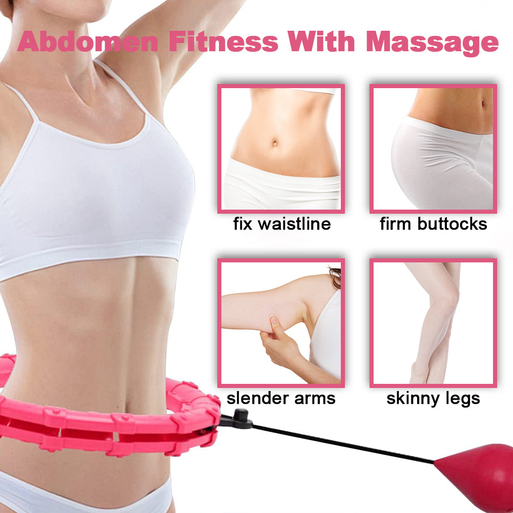 Pink Smart Weighted Fit Hoops for Adults Weight Loss， 24 Detachable Knots Exercise hoop， 2 in 1 Adomen Fitness Massage， Great for Adults and Beginners