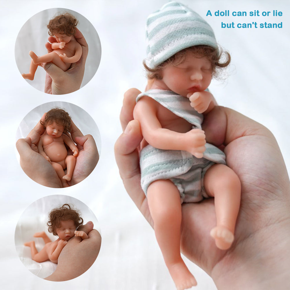 Fyeme 6 Inches Reborn Baby Dolls Silicone Full Body Mini Doll Sleeping Lifelike Kids Anti-stress, Realistic Rebirth Doll New Born Doll with Clothes