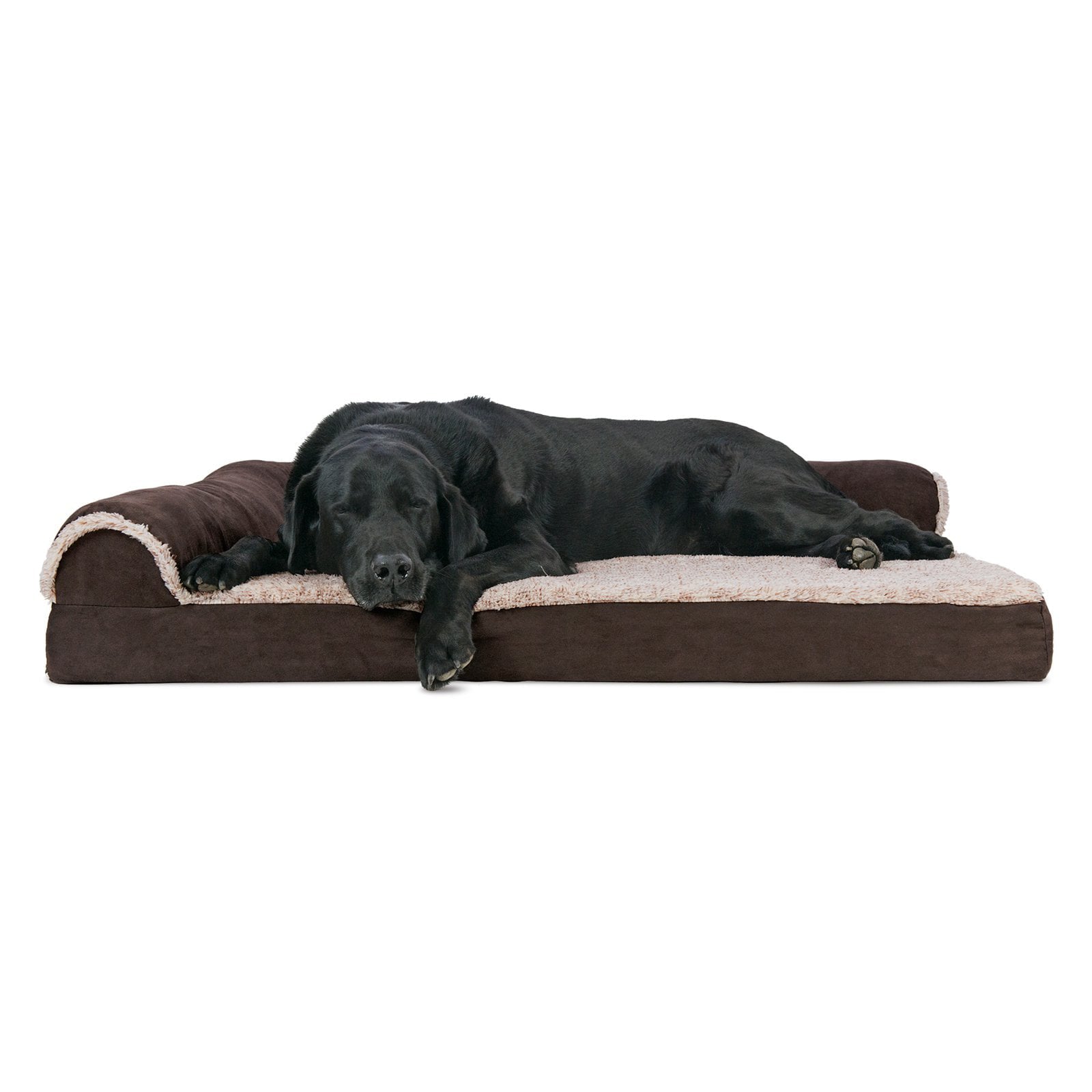Furhaven Two-Tone Faux Fur and Suede Deluxe Chaise Lounge Orthopedic Sofa Dog Bed