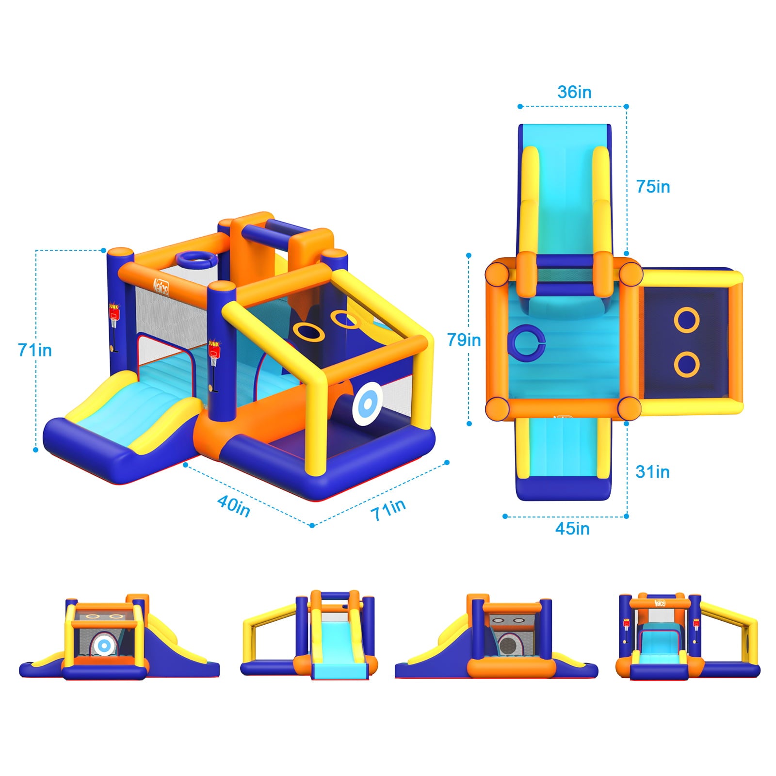 Peradix Inflatable Bounce Jumper Houses Castle Double Slide Climbing Wall Ball Pit with Blower Outdoor Indoor for Kids 3-12 Years Old