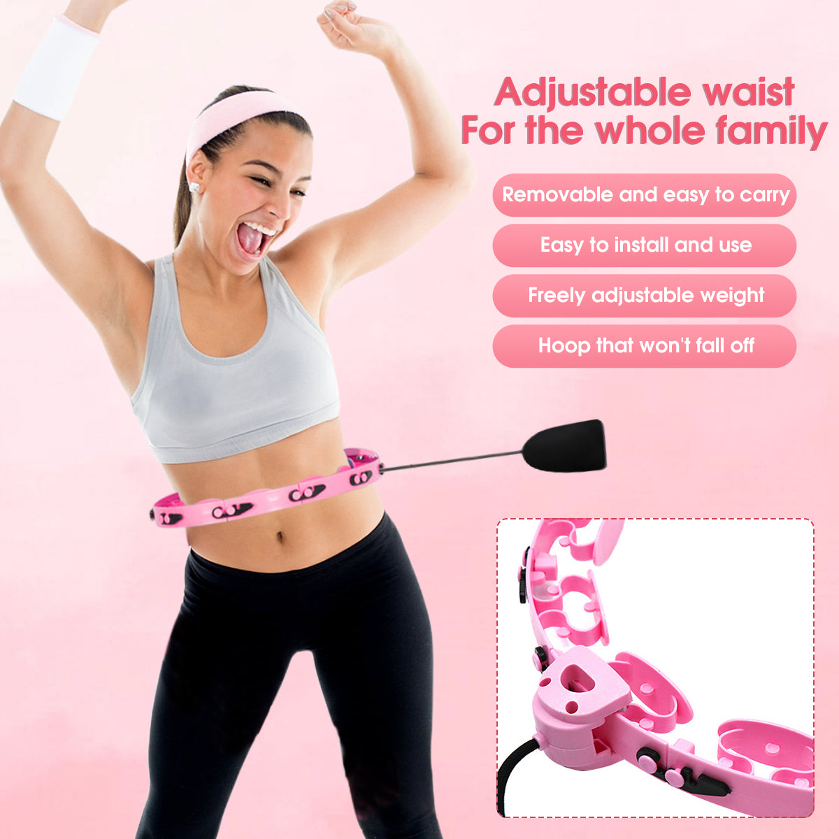Sivio Hula Hoops for Adults Weight Loss，Smart Weighted Hoola Hoops for Adults and Kids Weight Loss Detachable Knots Non-Falling Smart Hoola Hoops，Pink