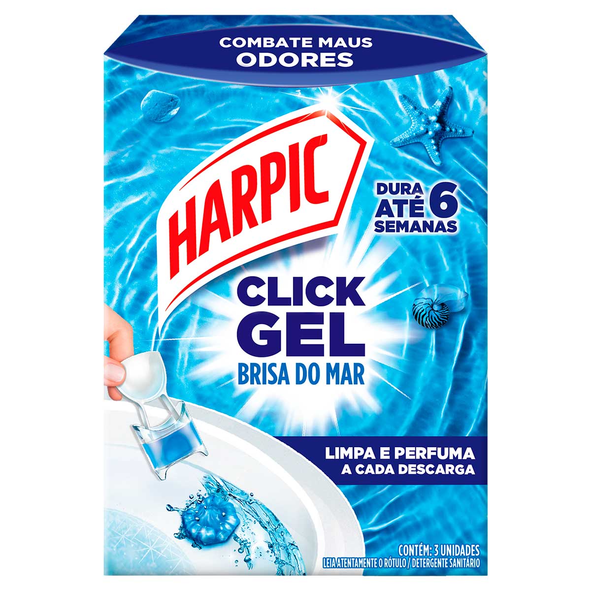 Detergente Sanitario Brisa do Mar Harpic Click Gel 15g 3 Unidades