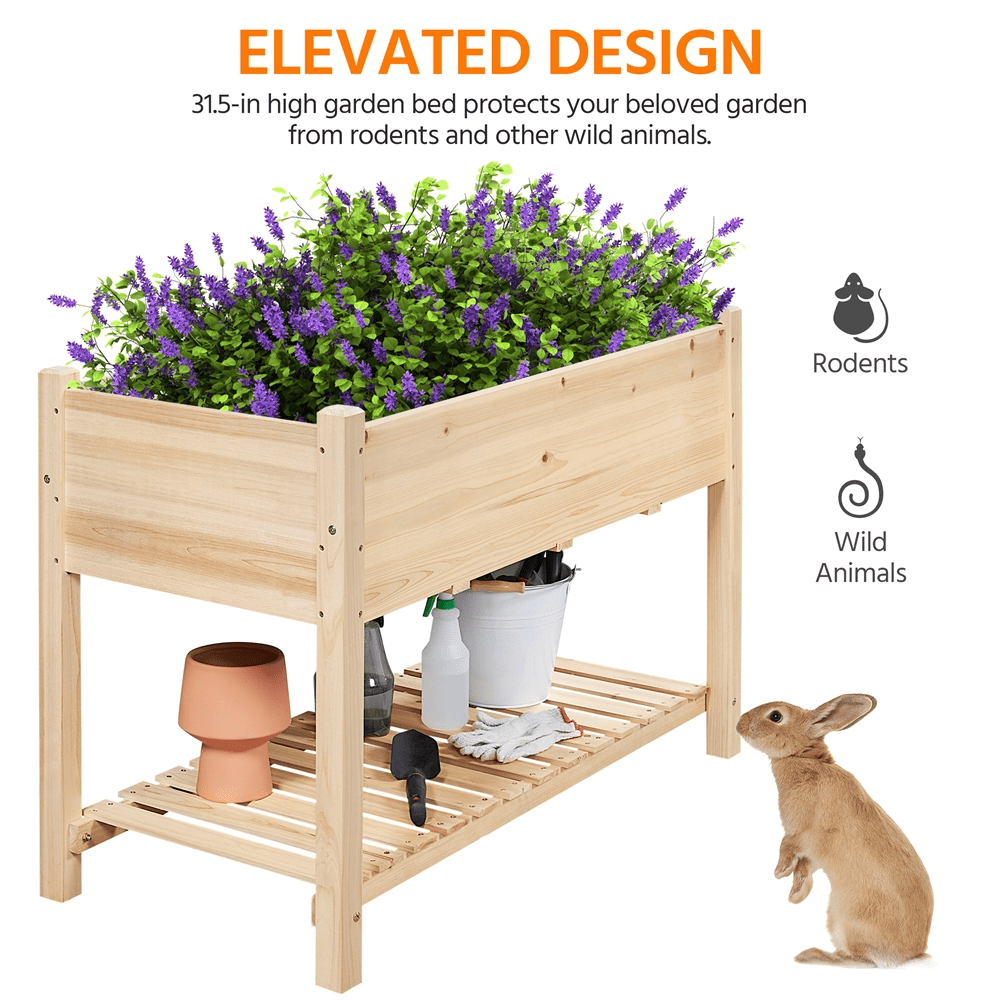 SmileMart 2 Tiers Wood Elevated Raised Garden Bed Planter Box for Vegetables Flowers Herbs Outdoor/Indoor