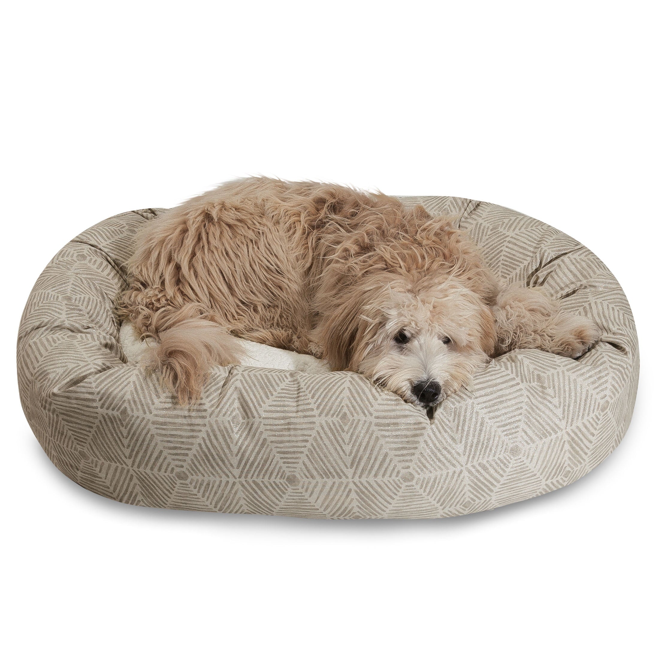 Majestic Pet | Charlie Sherpa Bagel Pet Bed For Dogs， Beige Metallic， Large