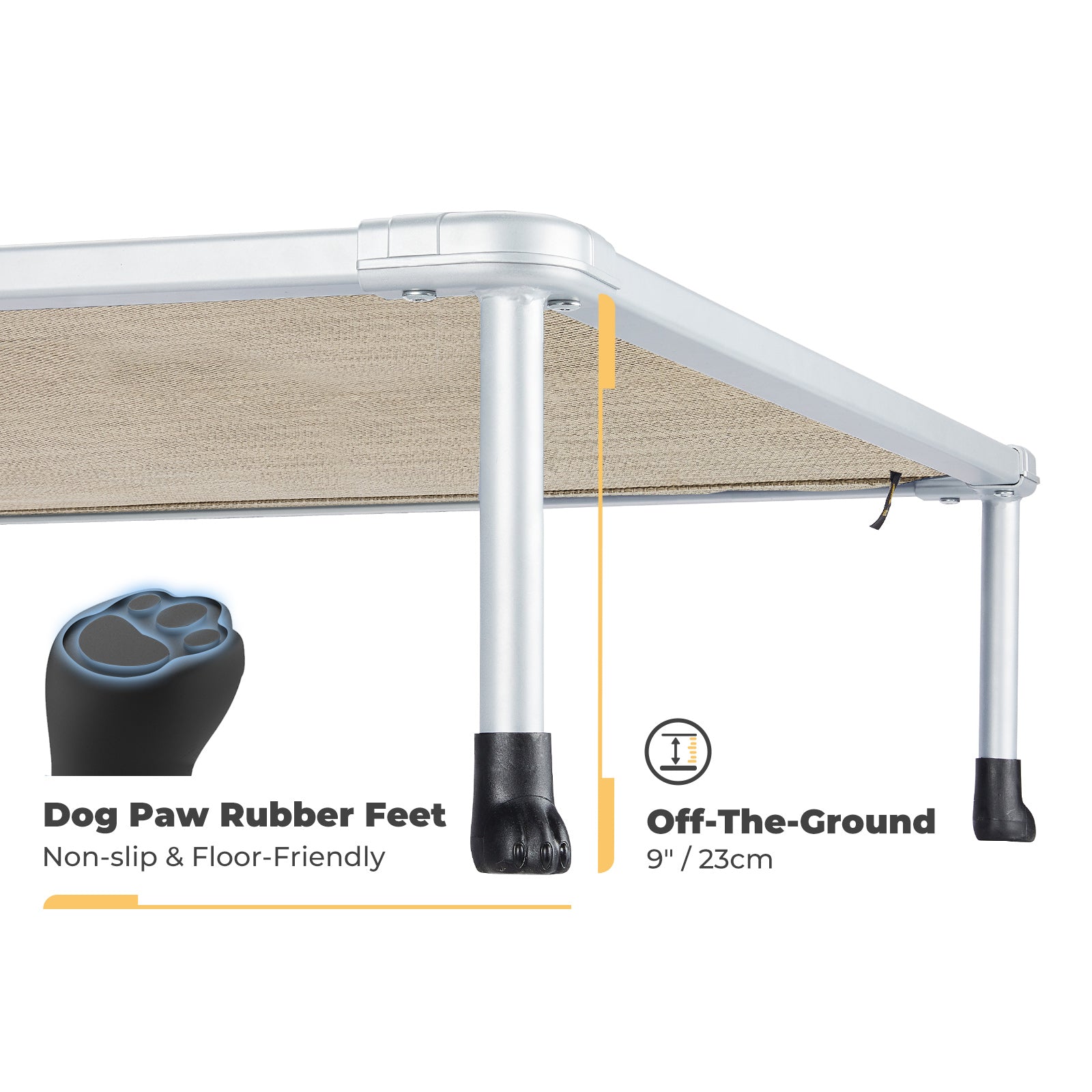 Veehoo Chewproof Dog Bed， Cooling Raised Dog Cots with Silver Metal Frame， XX Large， Beige Coffee