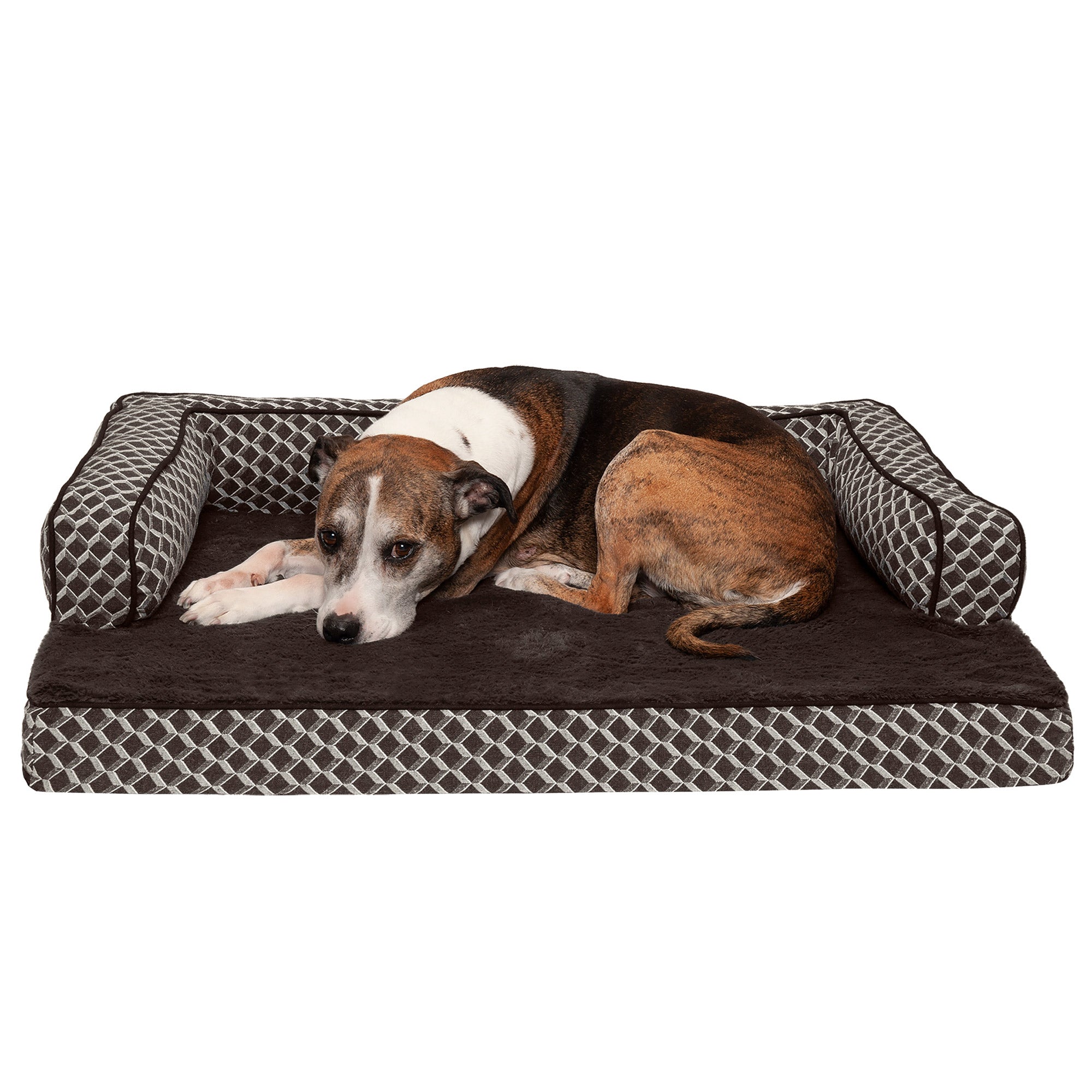 FurHaven Pet Products | Cooling Gel Memory Foam Orthopedic Plush and Decor Comfy Couch Pet Bed for Dogs and Cats， Diamond Brown， Large