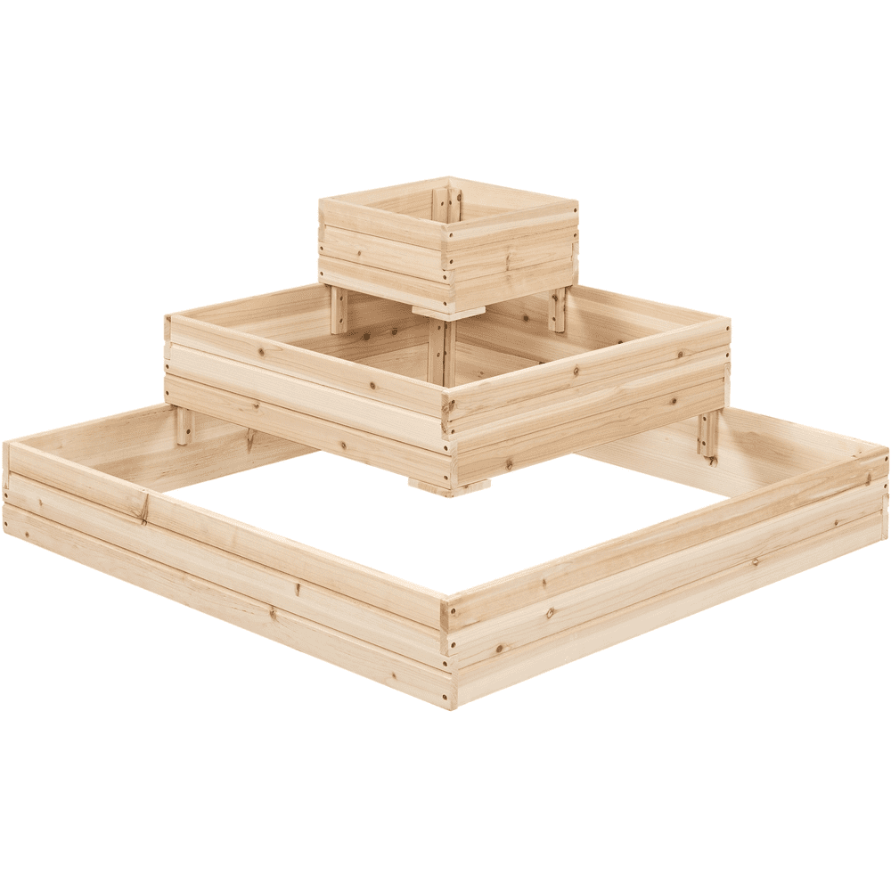 SMILE MART 3-Tier Fir Wood Raised Garden Bed for Flowers Herbs Vegetables Planter, Wood