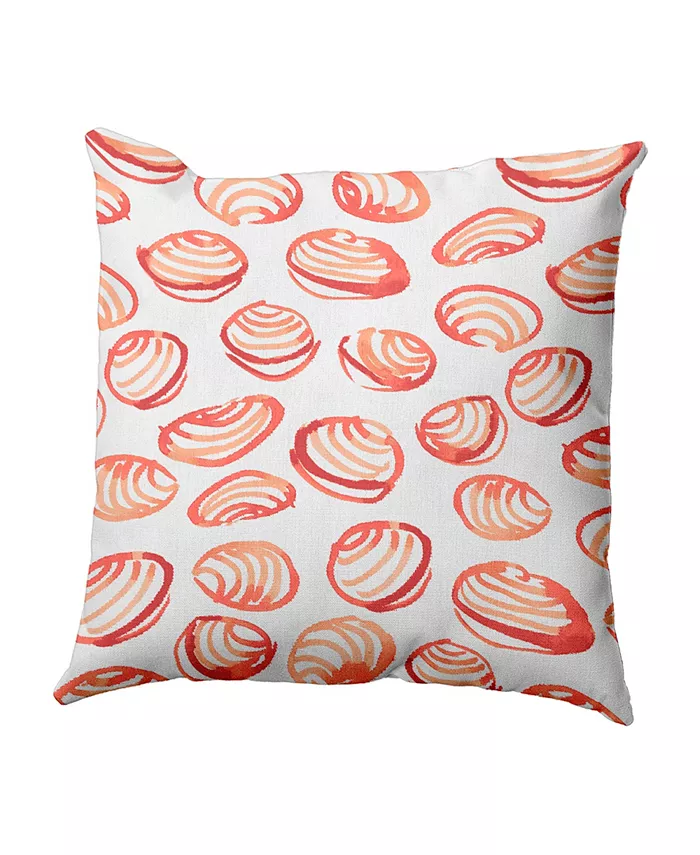 E by Design Clams 16 Inch Orange Decorative Coastal Throw Pillow
