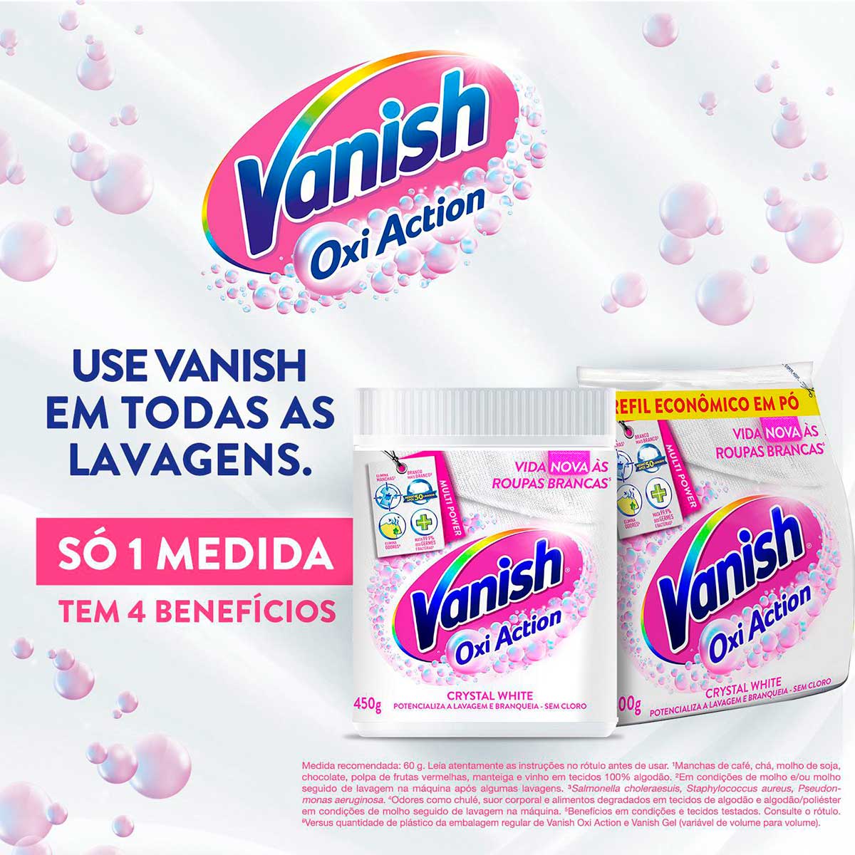 Tira Manchas em Po Vanish Crystal White Oxi Action para roupas brancas 450g