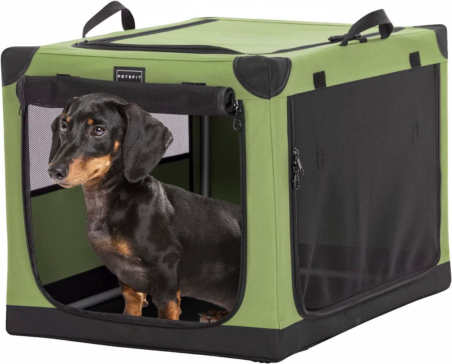 Small Dog Crate， Adjustable Fabric Cover by Spiral Iron Pipe， Strengthen Sewing Escape Proof Dog Crate 3 Door Design