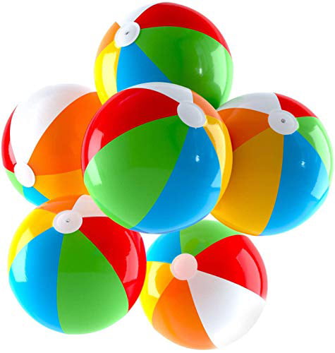 Fun Land 24 inch Pack of 6 Jumbo Colorful Beach Balls Rainbow Color Beach Balls 24