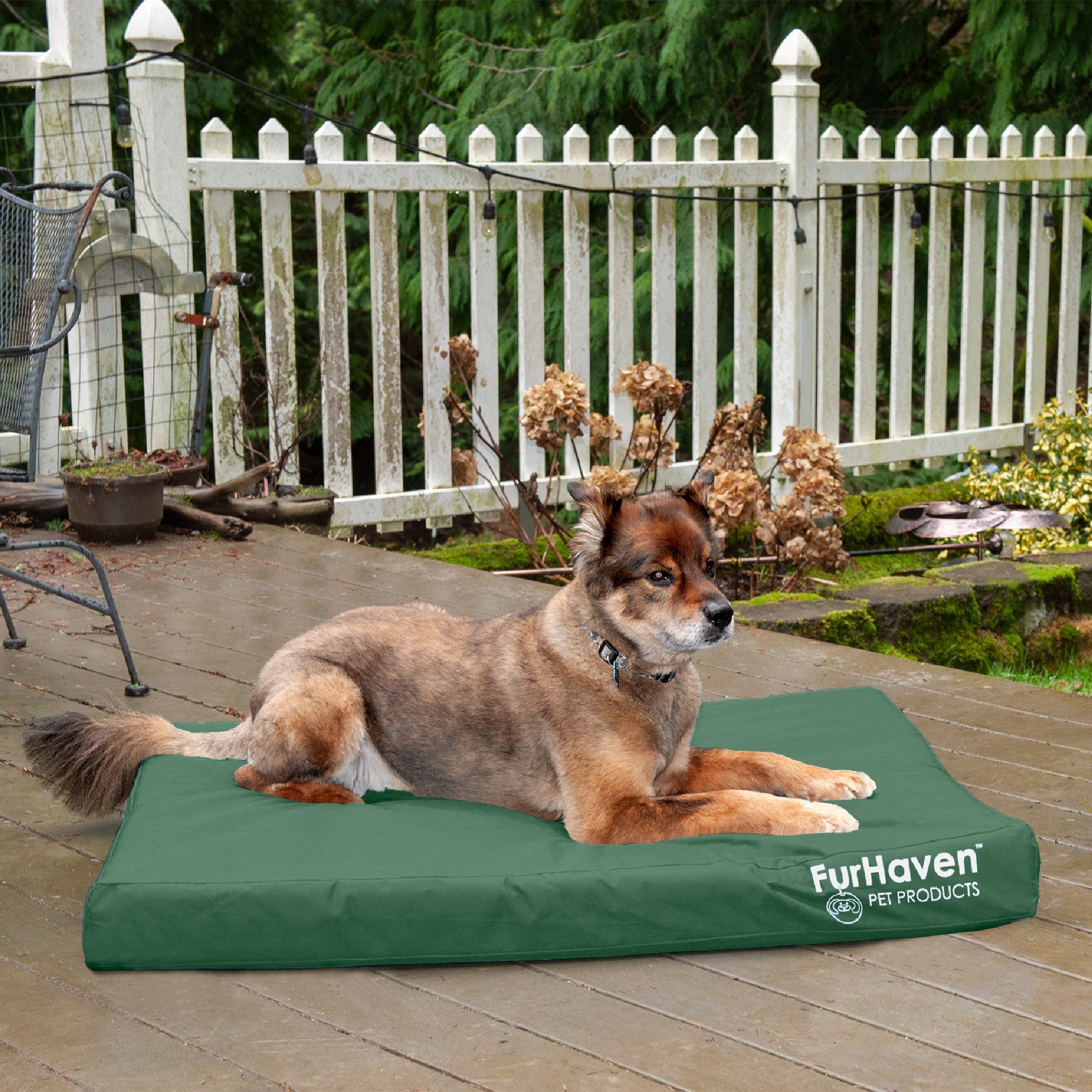 FurHaven Pet Products | Deluxe Memory Foam Oxford Indoor/Outdoor Water-Resistant Bed for Dogs and Cats， Forest， Jumbo