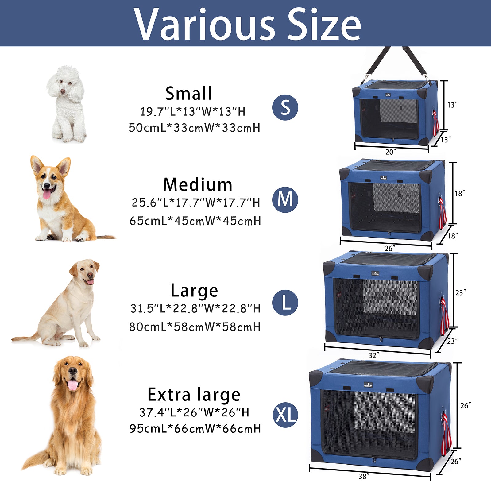Tikysky Collapsible Dog Crate Portable Kennel Soft Fabric， XL-37.4