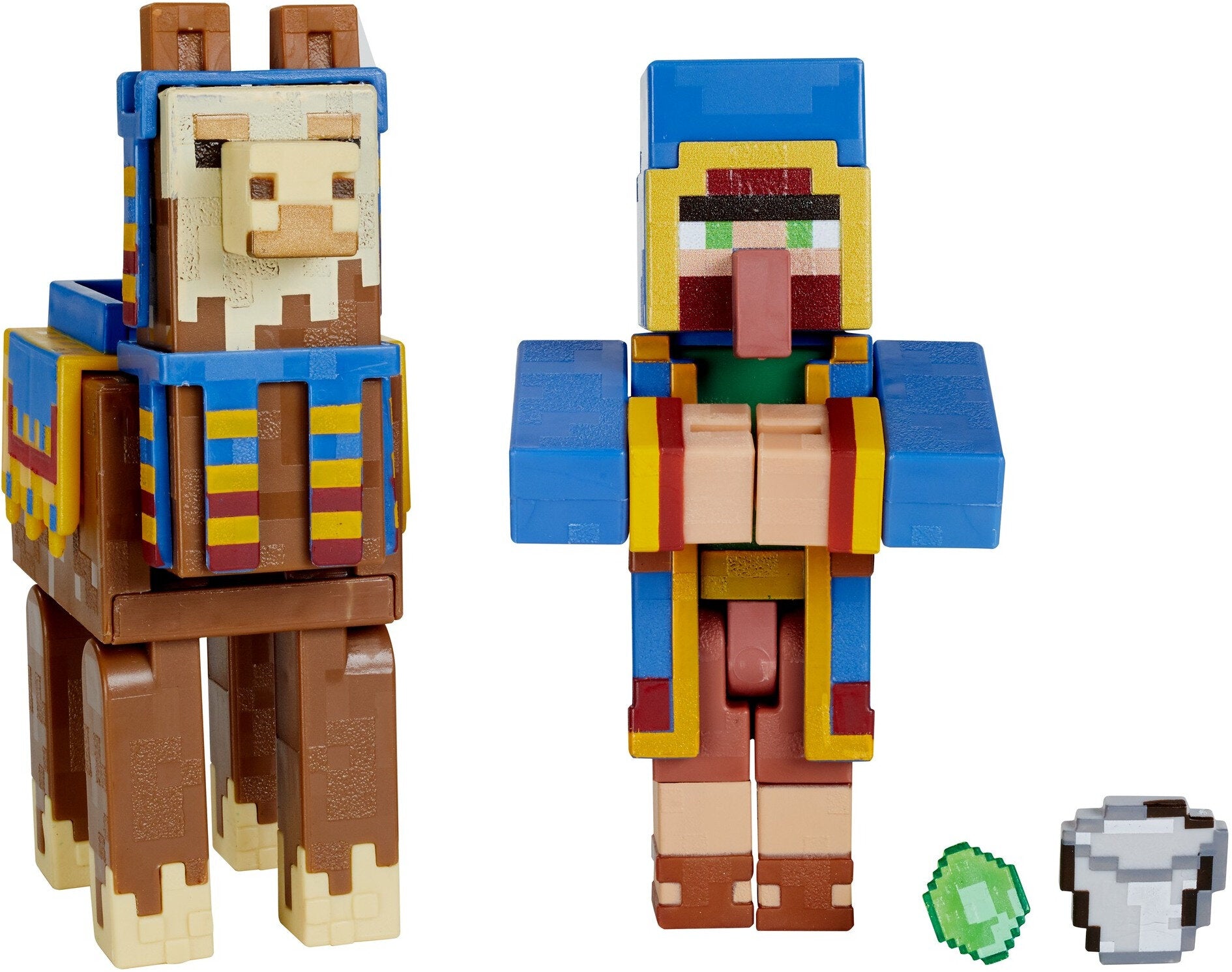 Mattel Minecraft Craft-A-Block Wandering Trader and Llama Action Figure Set， 2 Pieces