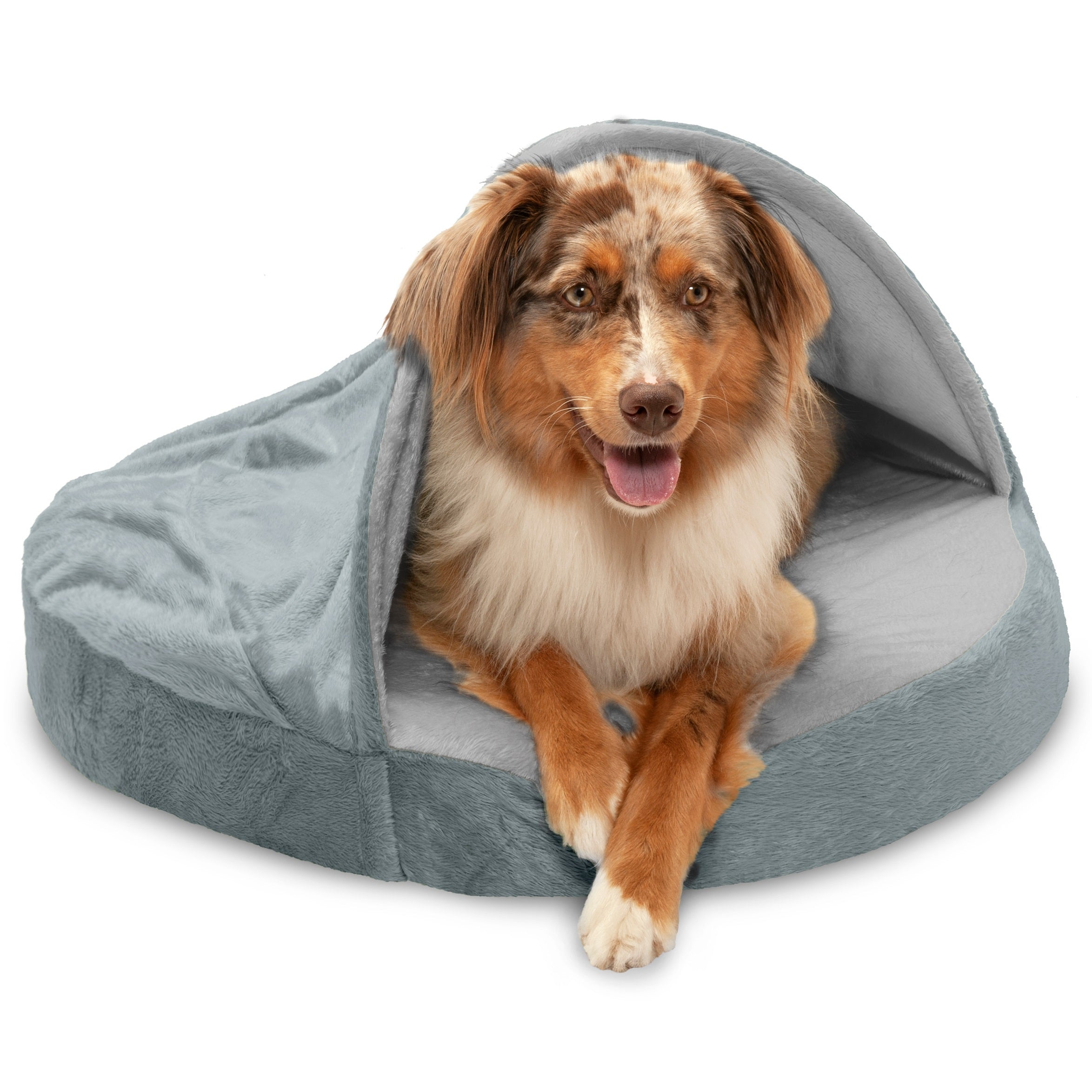 FurHaven Pet Dog Bed | Orthopedic Microvelvet Snuggery Burrow Pet Bed for Dogs and Cats， Gray， 26-Inch